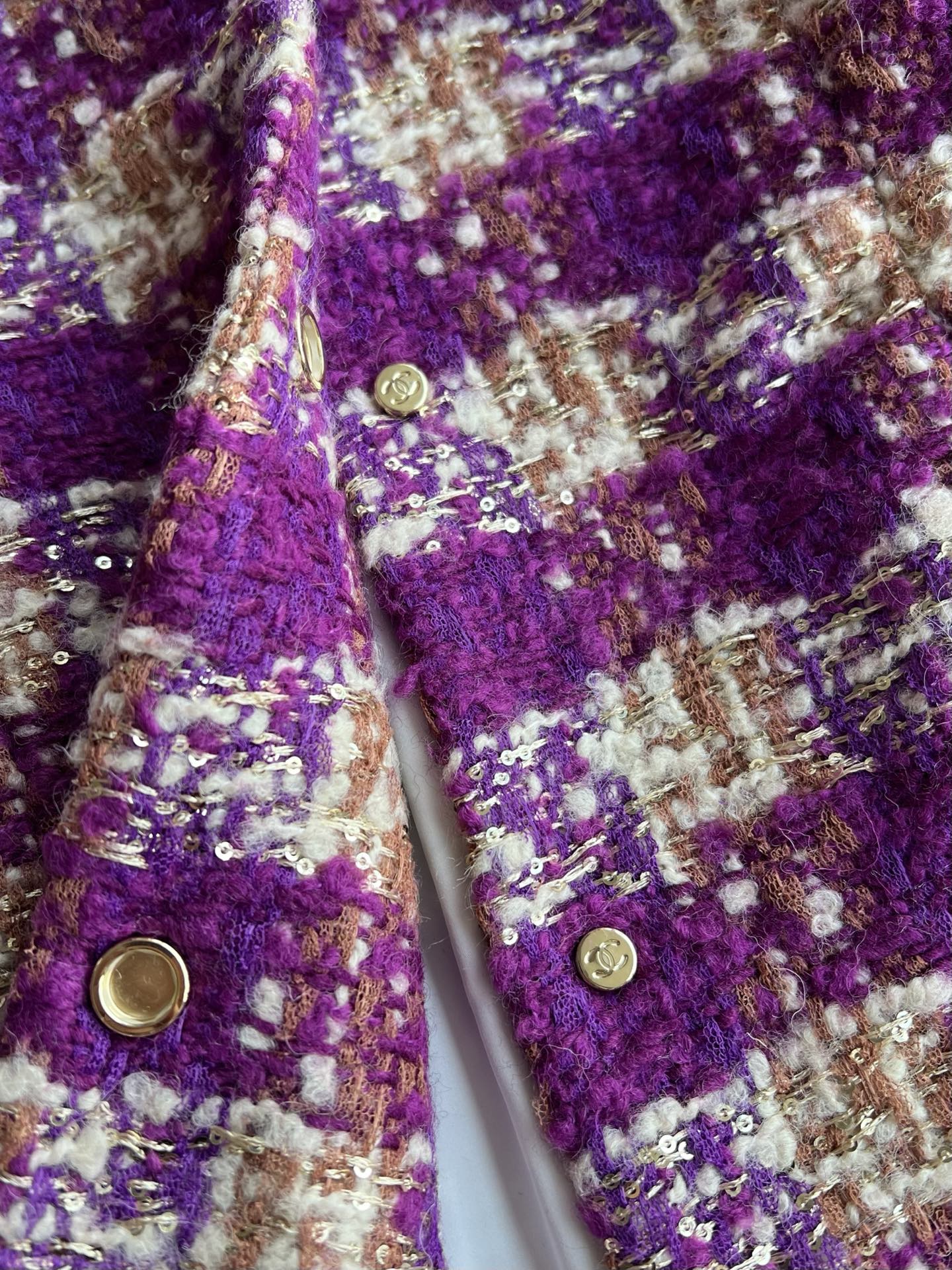 Chanel 2025 Plaid Tweed Jacket Purple Wool Polyester 325362