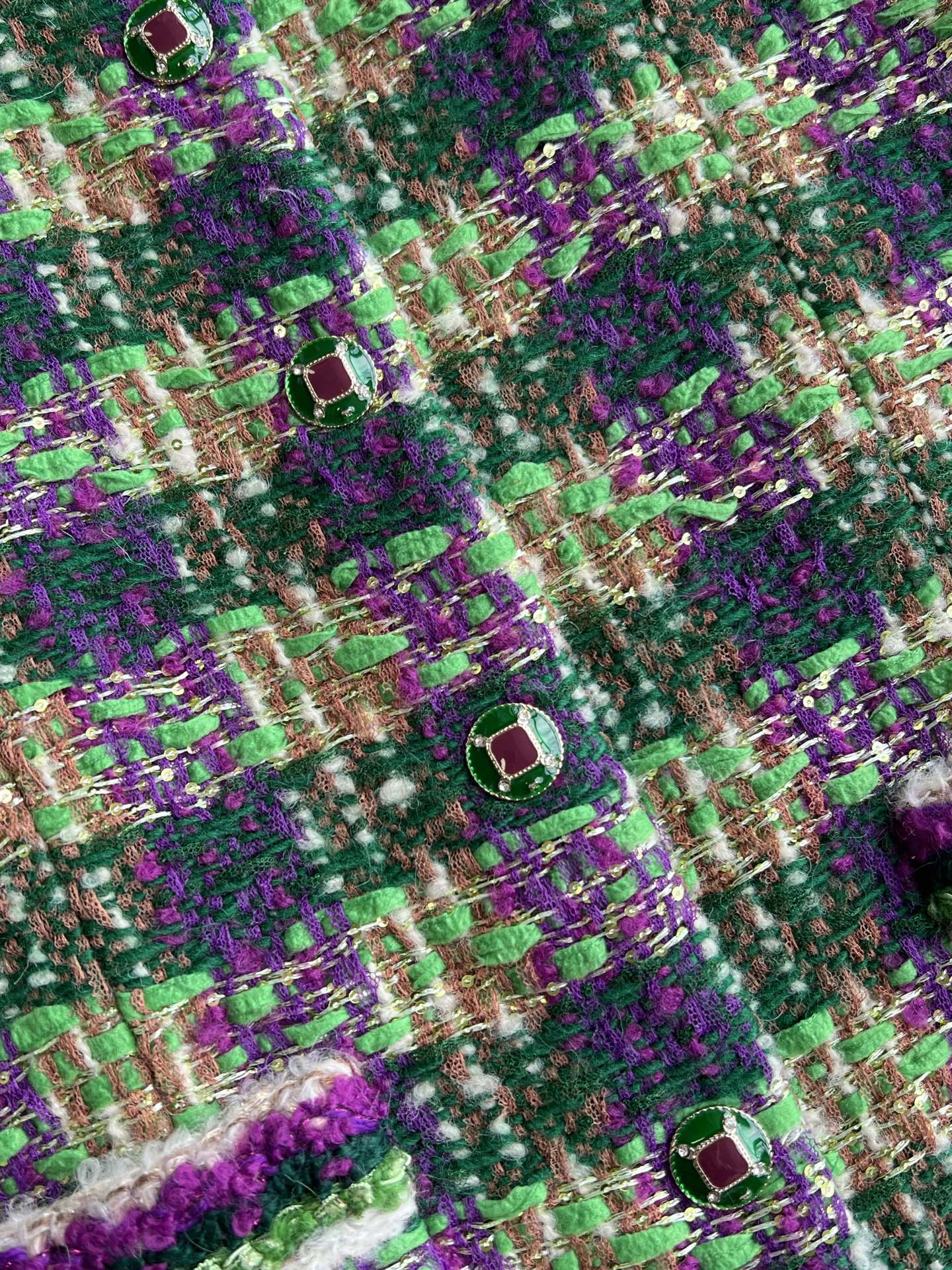 Chanel 2025 Plaid Tweed Vest Jacket Green Wool Polyester 325377