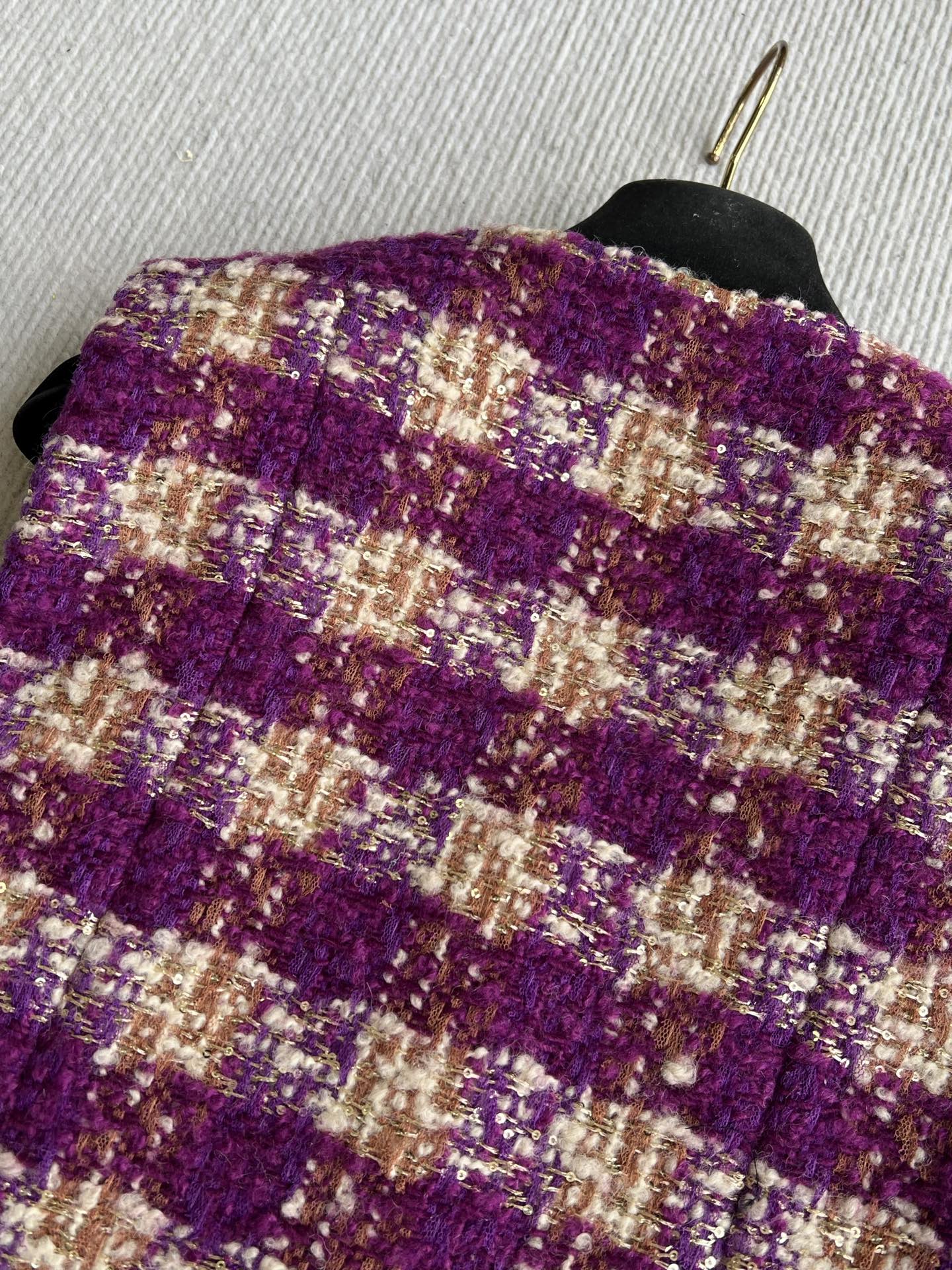 Chanel 2025 Plaid Tweed Vest Jacket Puprle Wool Polyester 325378