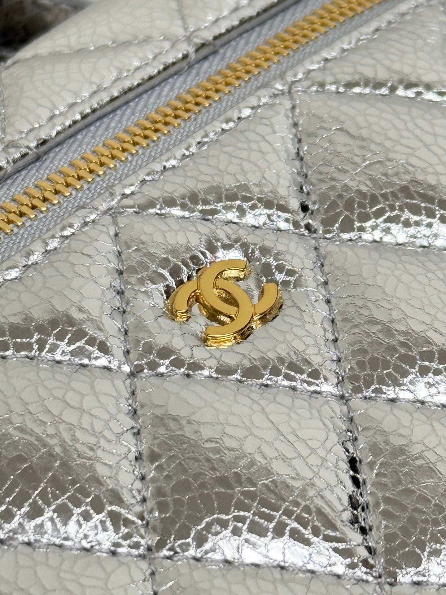 Chanel 2026 Vanity With Chain Silver Metallic Shiny Lambskin