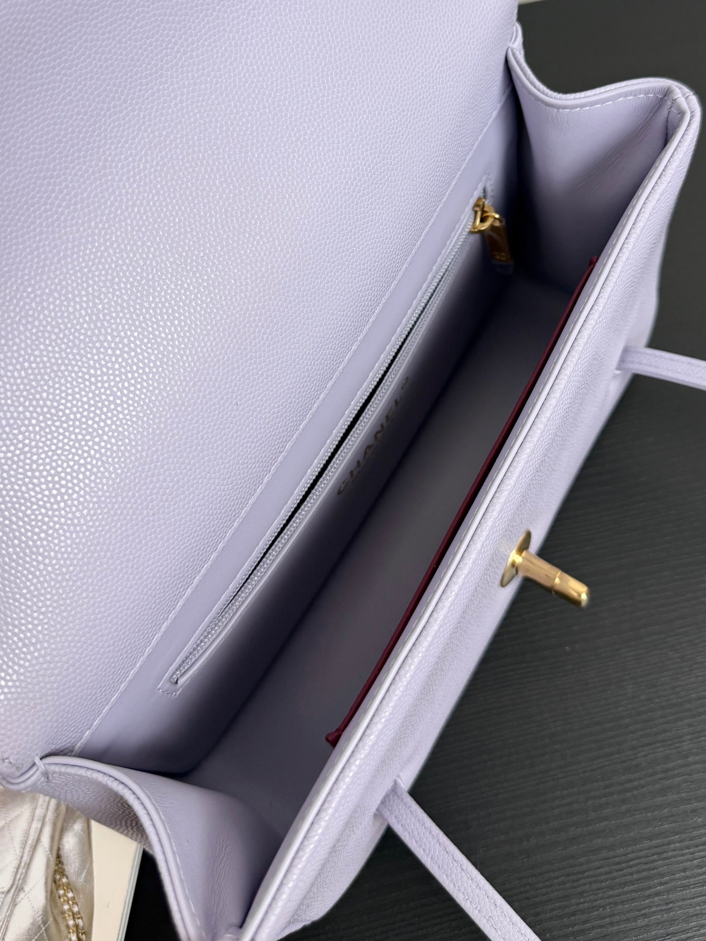 Chanel 2026 Preppy Coco Shoulder Bag Purple Caviar Leather Gold Hardware