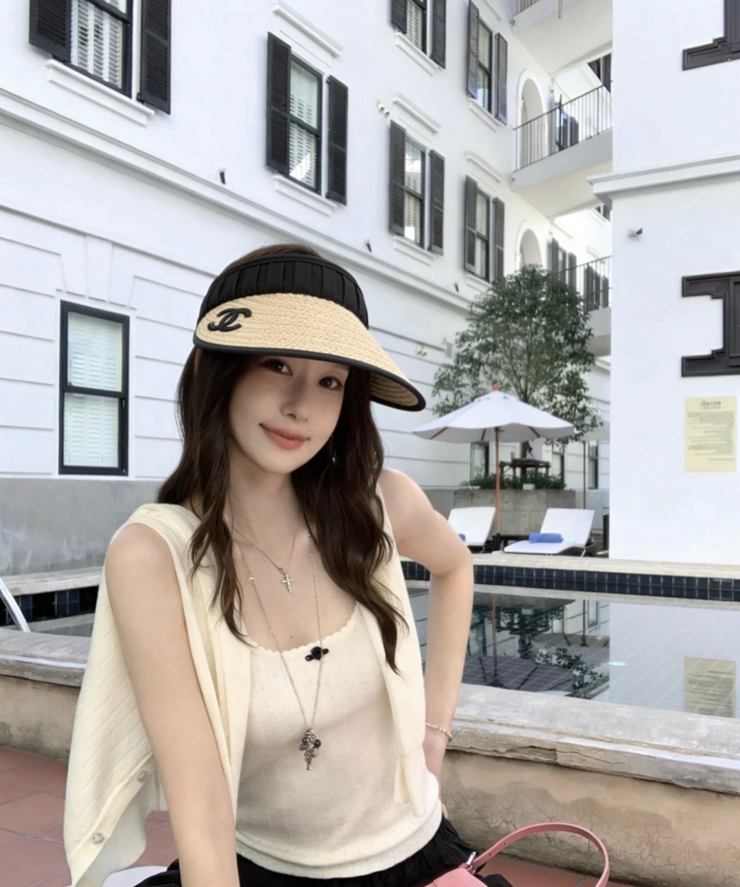 Chanel Straw Fabric Visor Cap 212940