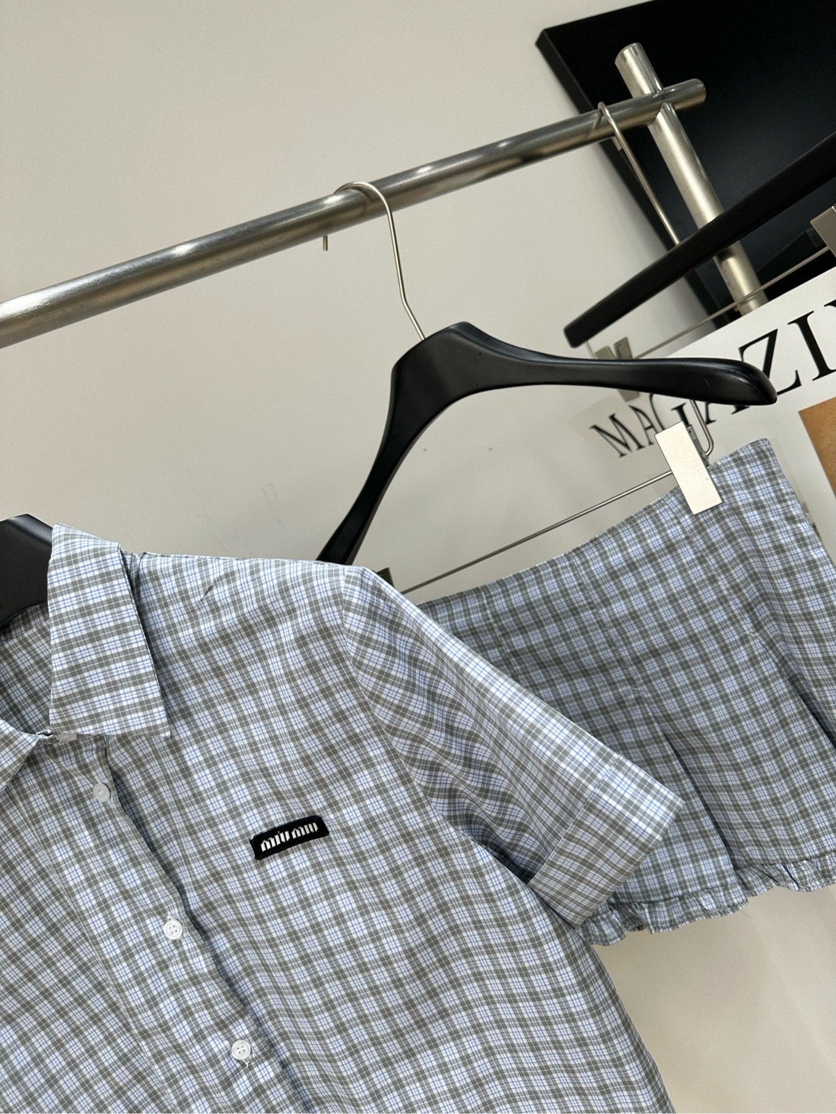 Miumiu 2026 Plaid Set Blue Cotton 377071