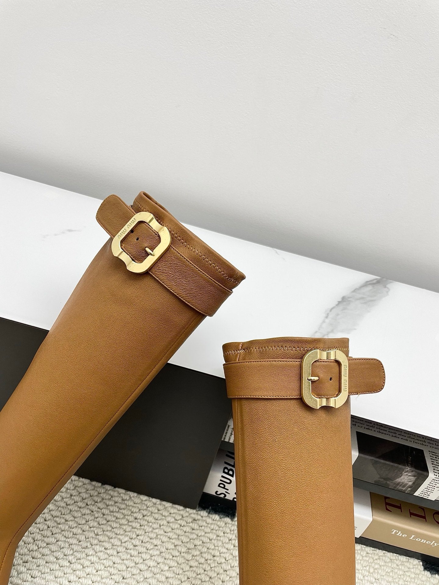 Miumiu 25 Long Boot Brown Leather 549775