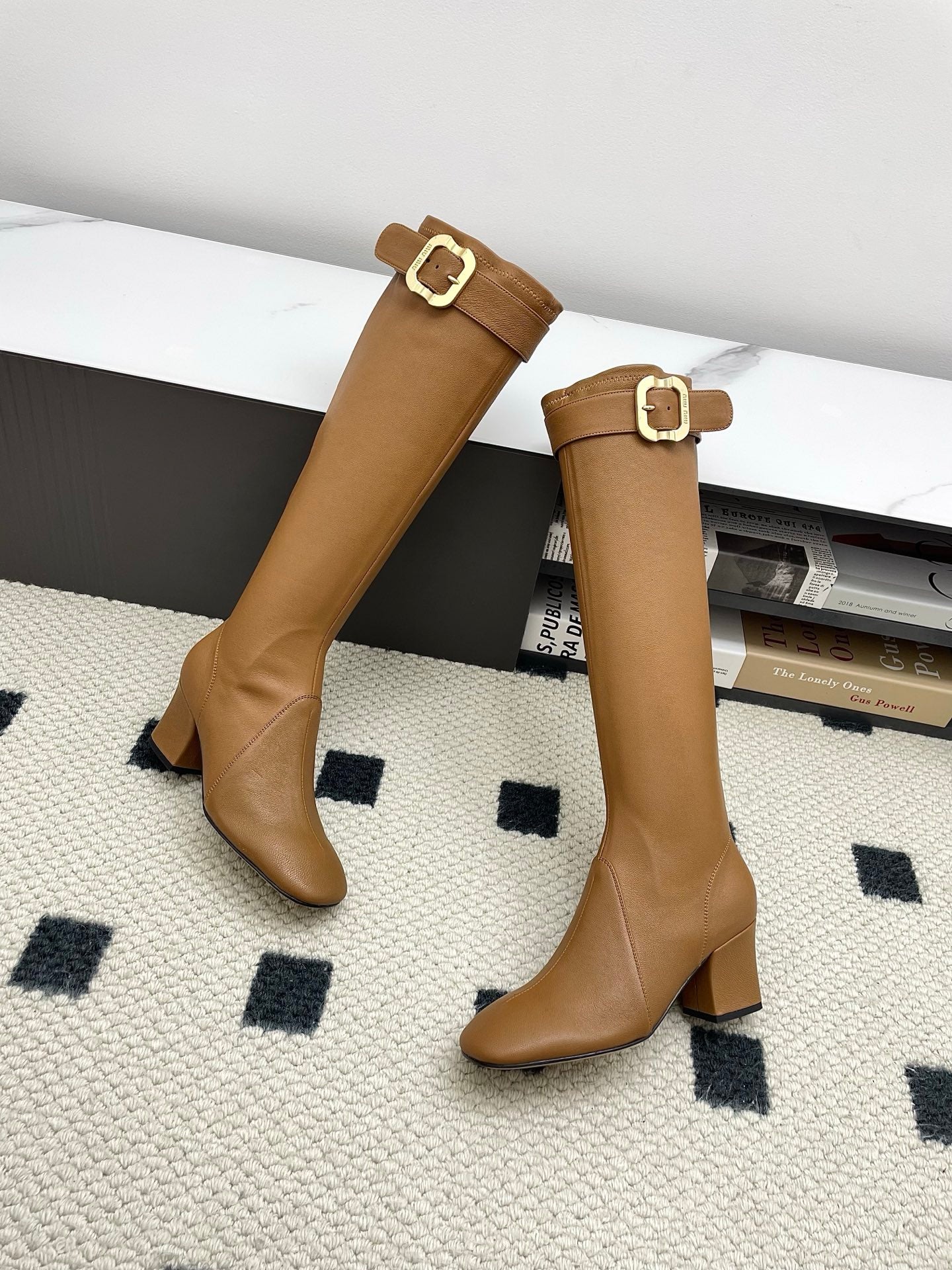 Miumiu 25 Long Boot Brown Leather 549775