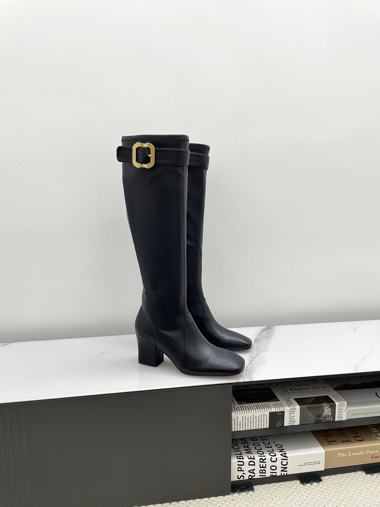 Miumiu 25 Long Boot Black Leather 549776