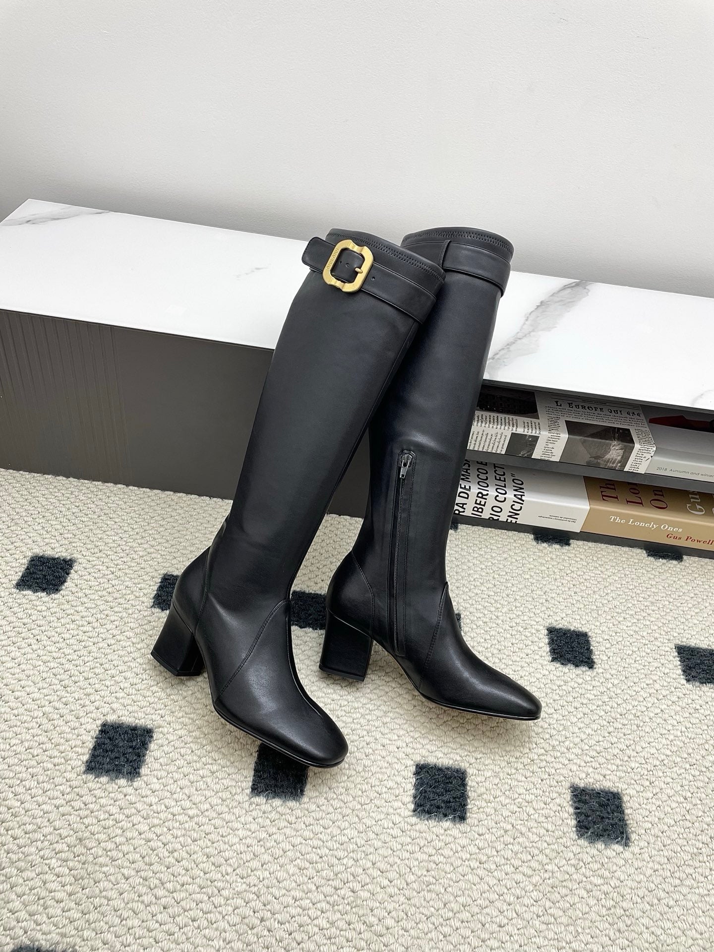 Miumiu 25 Long Boot Black Leather 549776