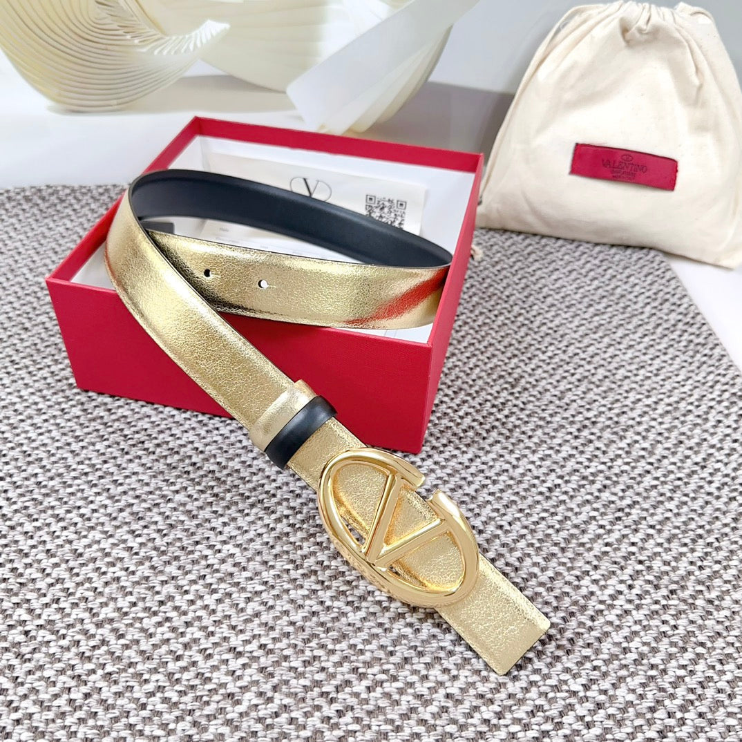 The Bold Edition Reversible Belt 30mm Gold Metalic Black Calfskin Gold Buckle