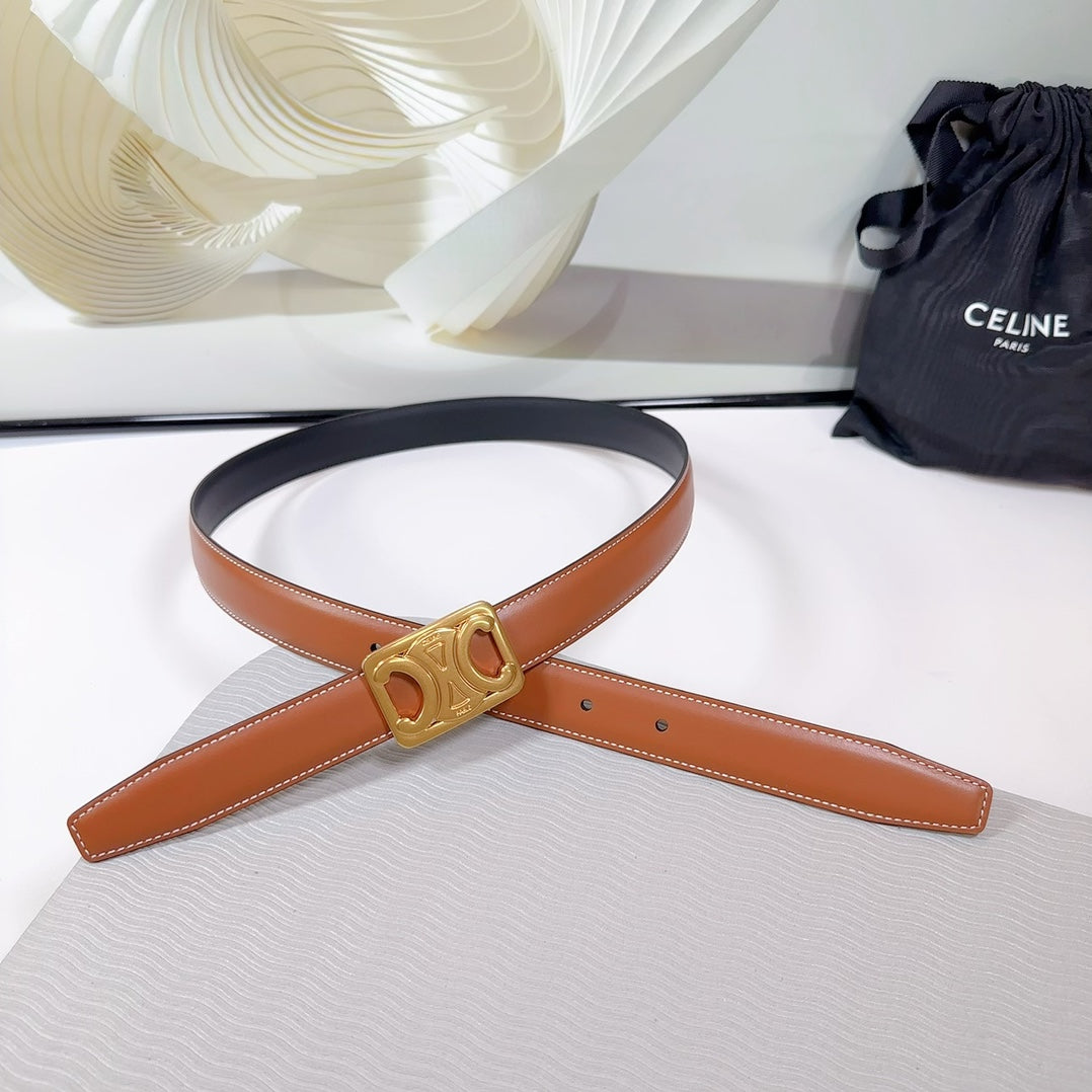 CEL Gold Buckle Belt  25mm Brown Calfskin 178254