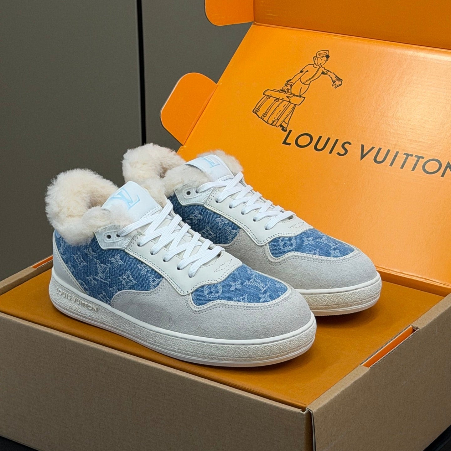 LV 25 Classic Sneakers Light Gray Blue Denim Suede 576946