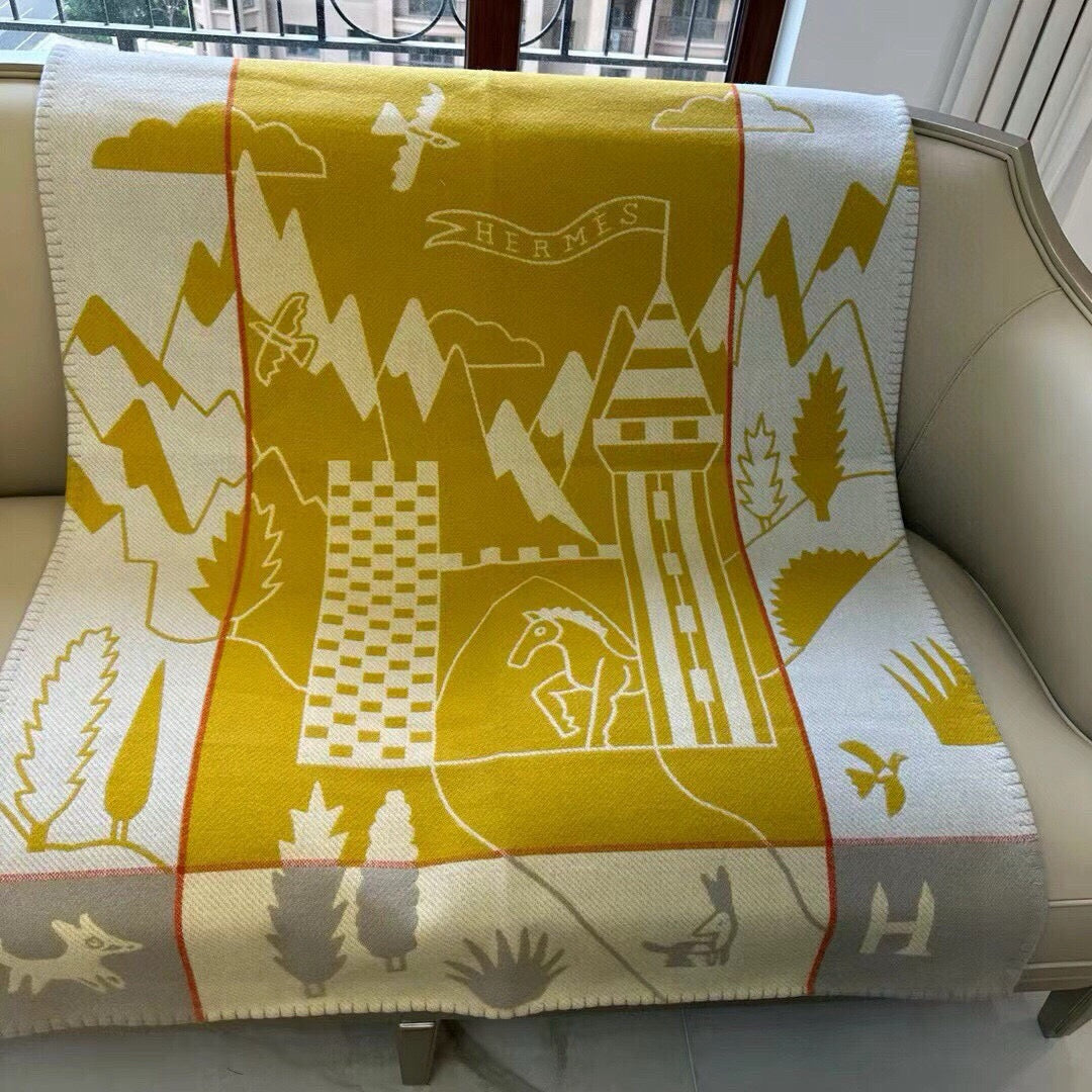 HM Avalon Epopee Blanket Yellow Gray Cashmere Wool 524201