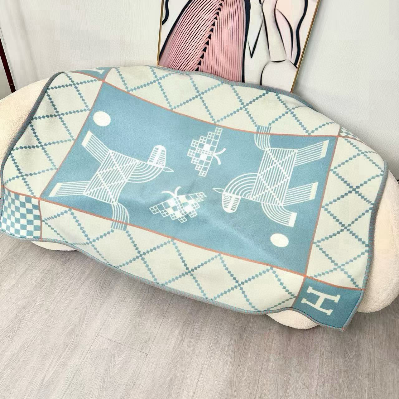 HM Avalon Blanket Clould Blue Mix Cream Cashmere Wool 875780