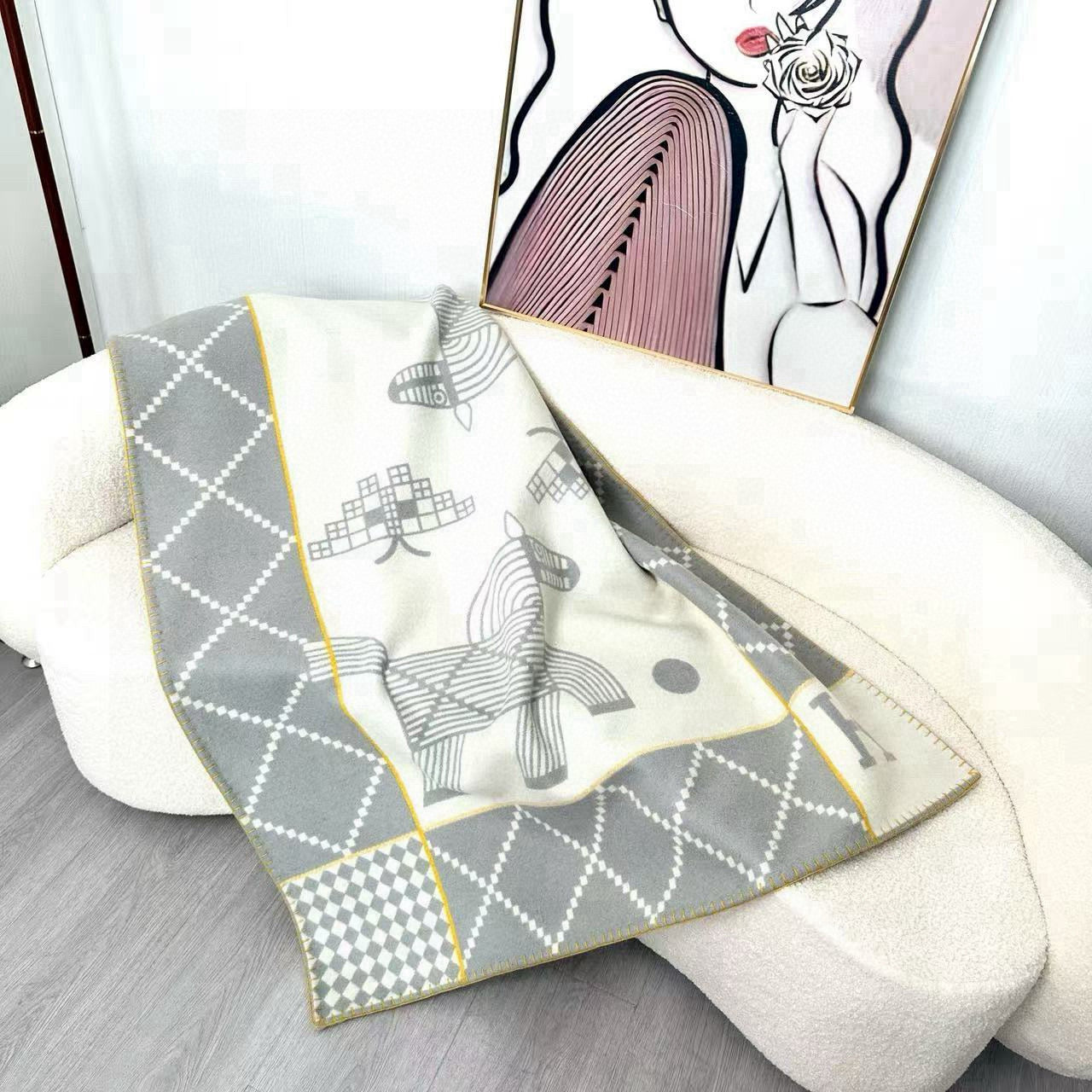 HM Avalon Blanket Gray Mix Cream Cashmere Wool 875778