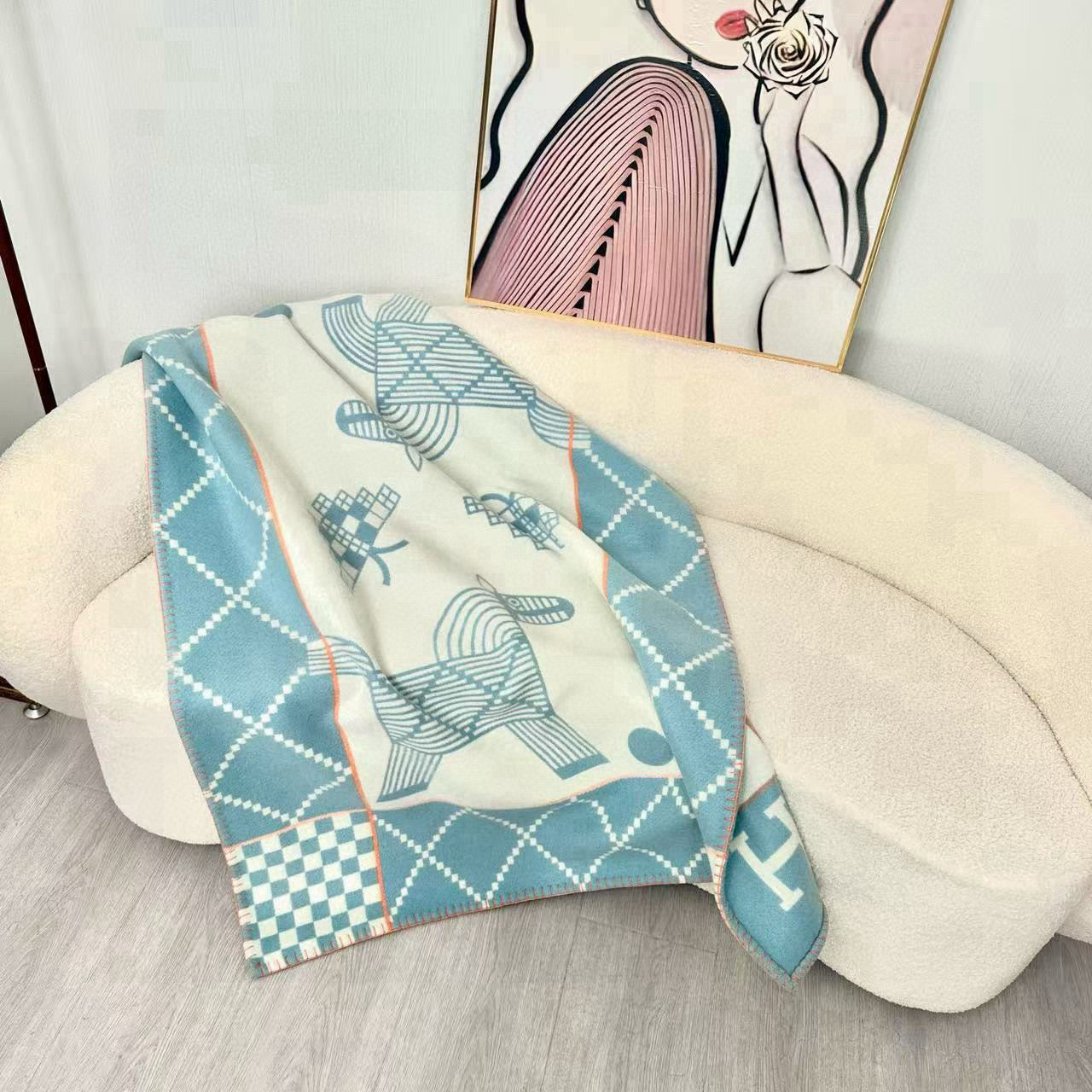 HM Avalon Blanket Clould Blue Mix Cream Cashmere Wool 875780