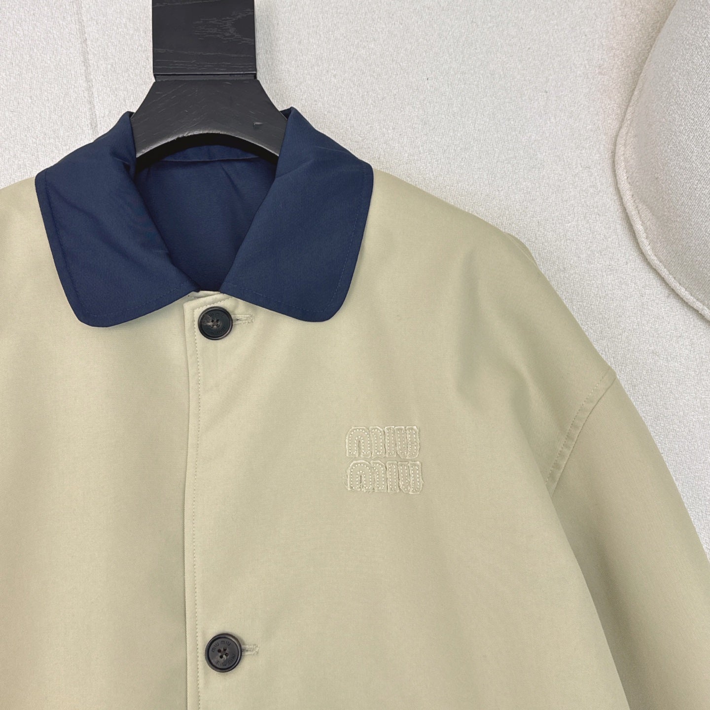 Miu Miu 25 Mid-length Trench Coat Blue Beige Cotton Polyester