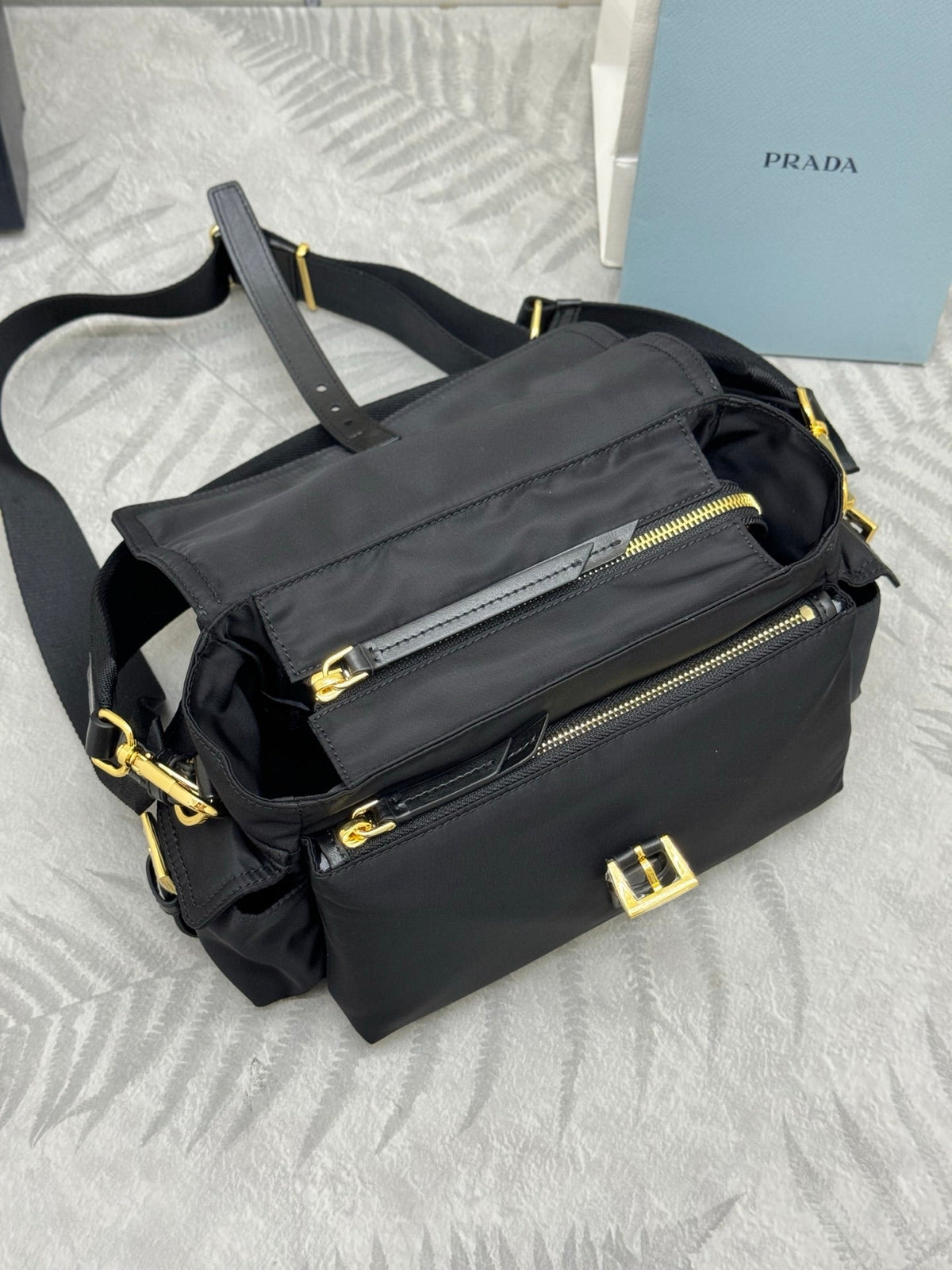 Prada 2026 Explore Shoulder Bag 30cm With Flap Black Re-Nylon