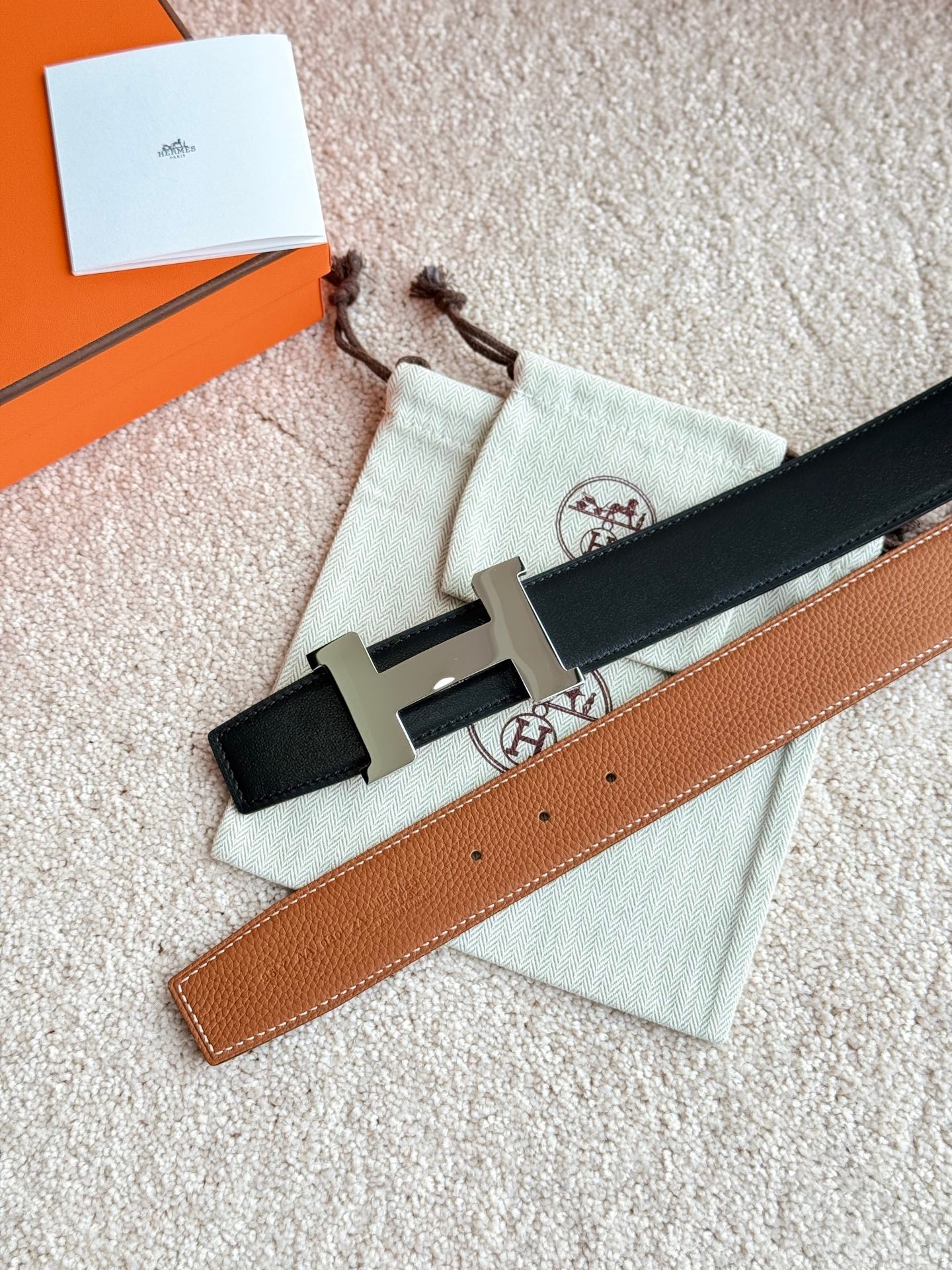 HM Constance Buckle Belt 38mm Brown Black Leather 187558
