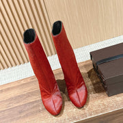 ALAIA high-heeled short boots red velvet 386013