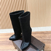 ALAIA high-heeled short boots black velvet 386015