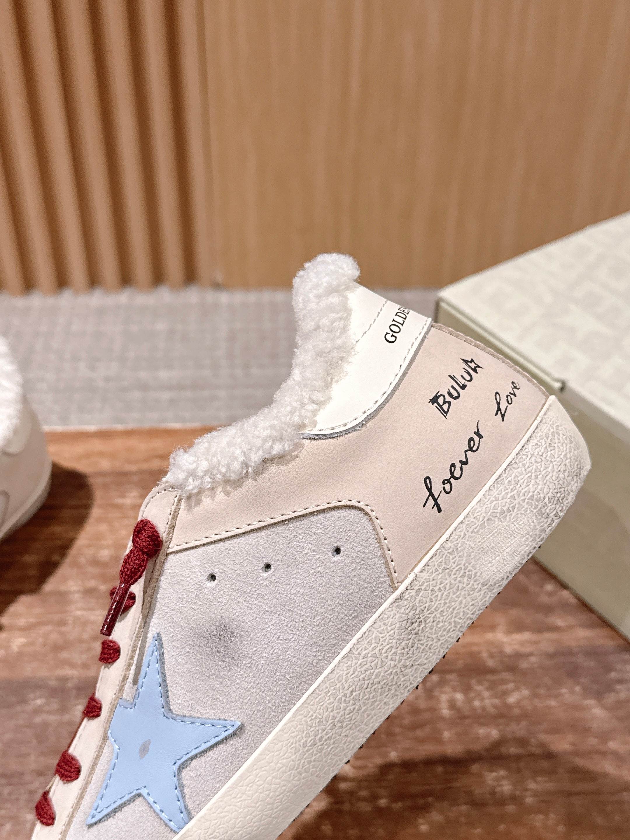 Golden Goose 2025 Wool-Lined Dirty Sneaker Beige Red mix Blue Suede 444267