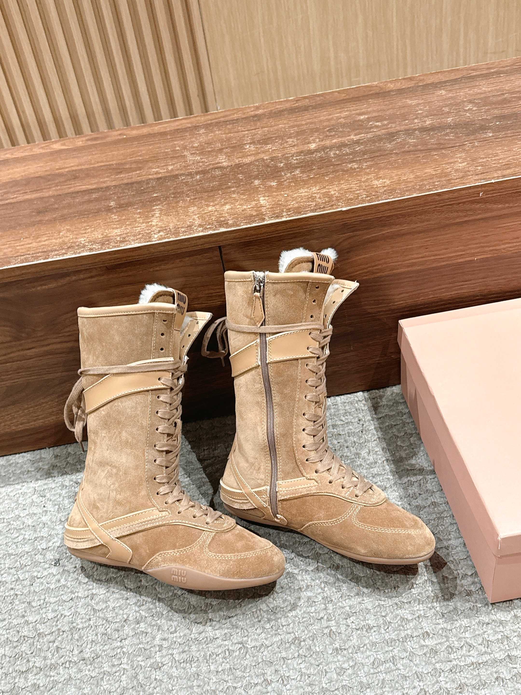 Miumiu 25 Boot Light Brown Suede Calfskin 553692
