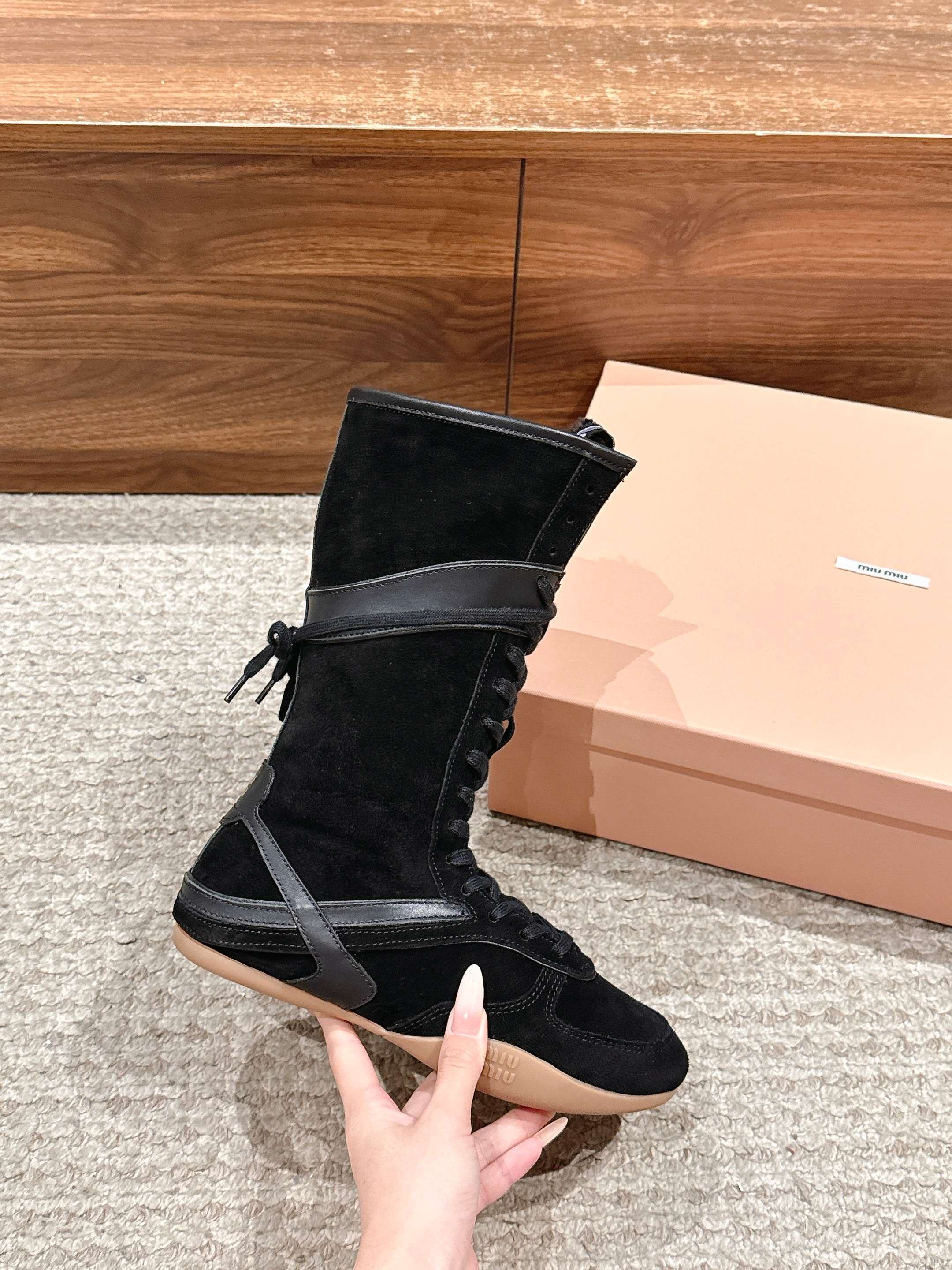 Miumiu 25 Boot Black Suede Calfskin 553694