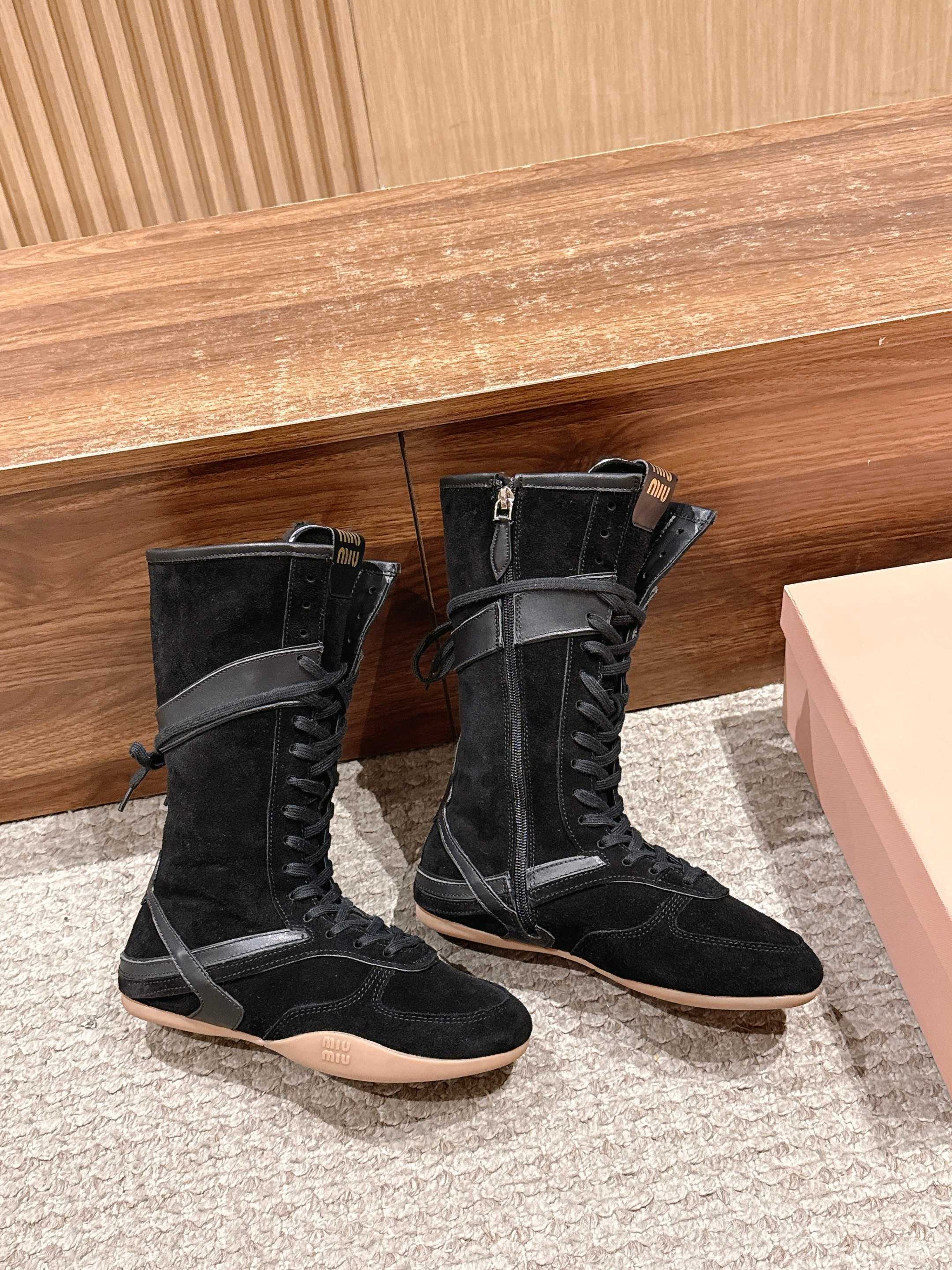 Miumiu 25 Boot Black Suede Calfskin 553694
