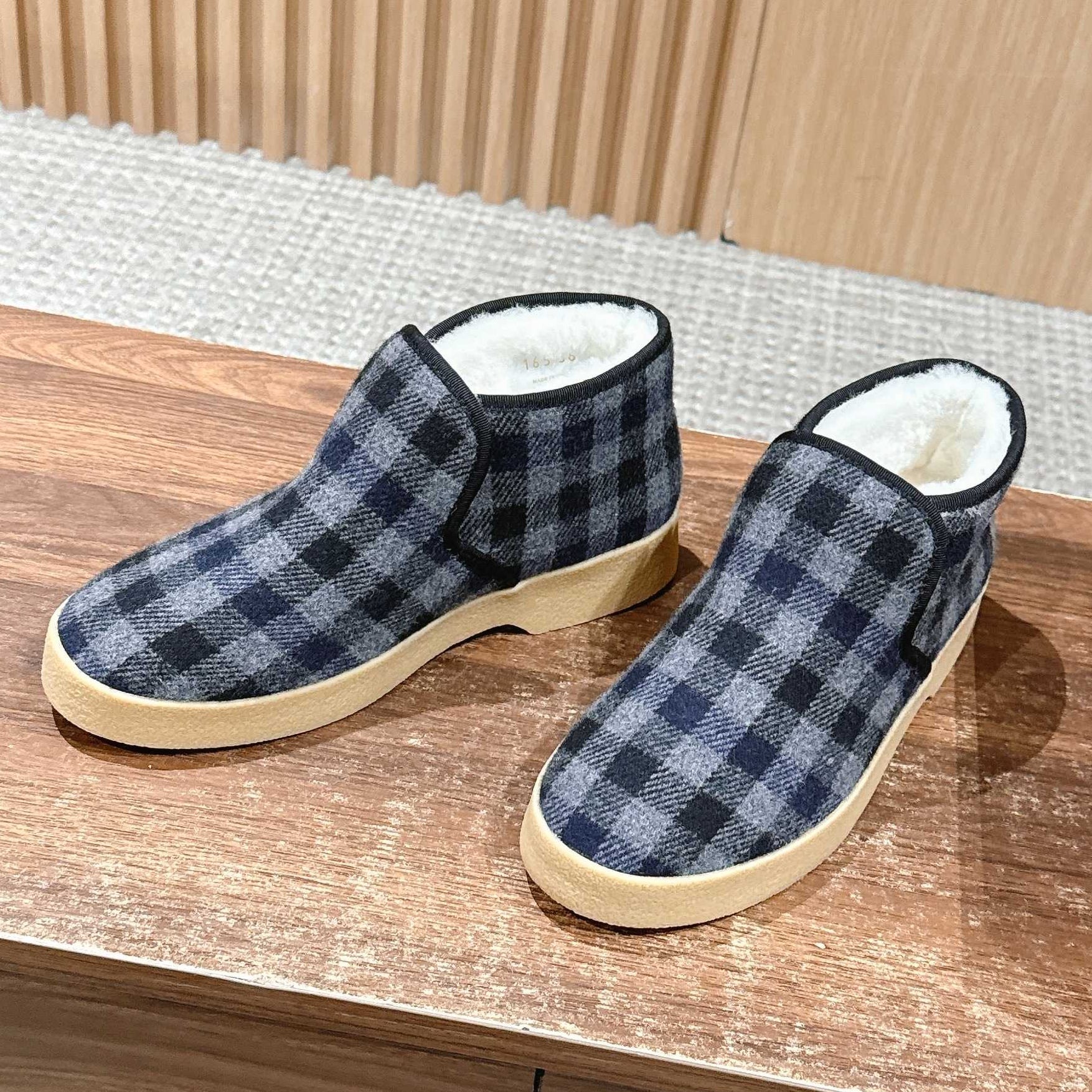 Miumiu 25 Plaid Slip-on Boot Blue Mix White Suede Wool 553703