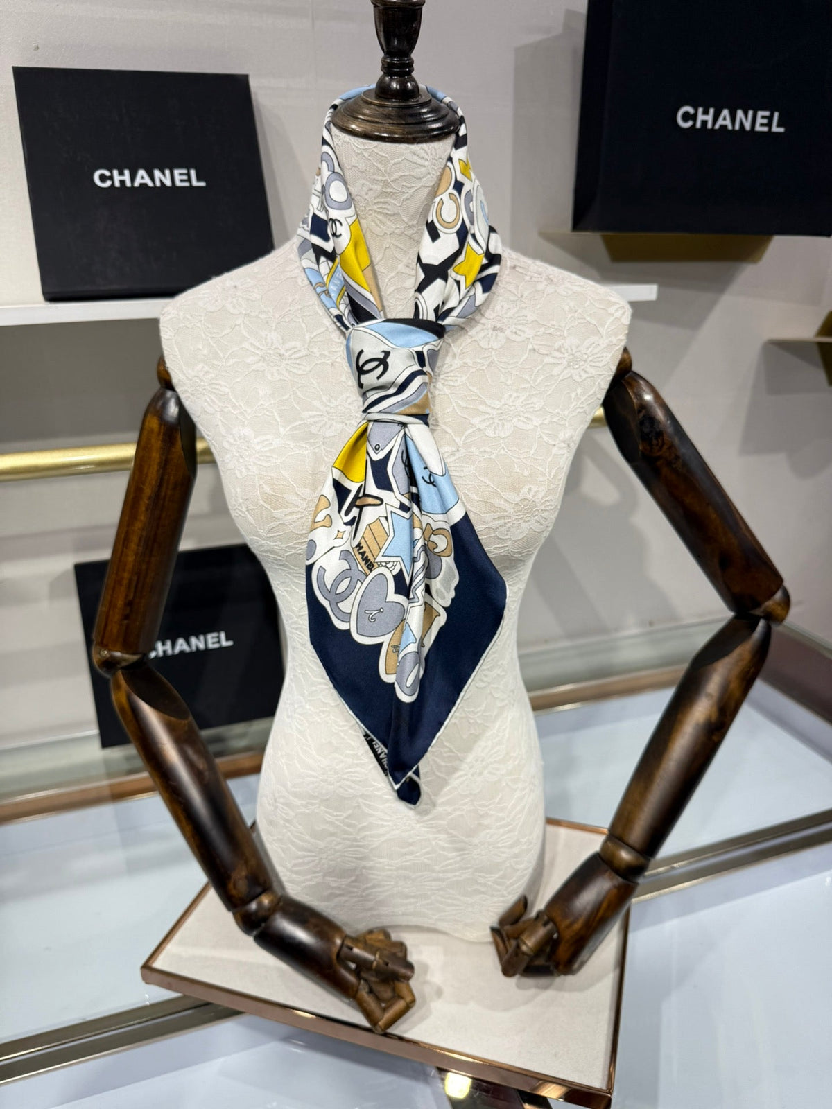 Chanel 2026 Reversible Scarf 90cm Navy Bue Silk 198160