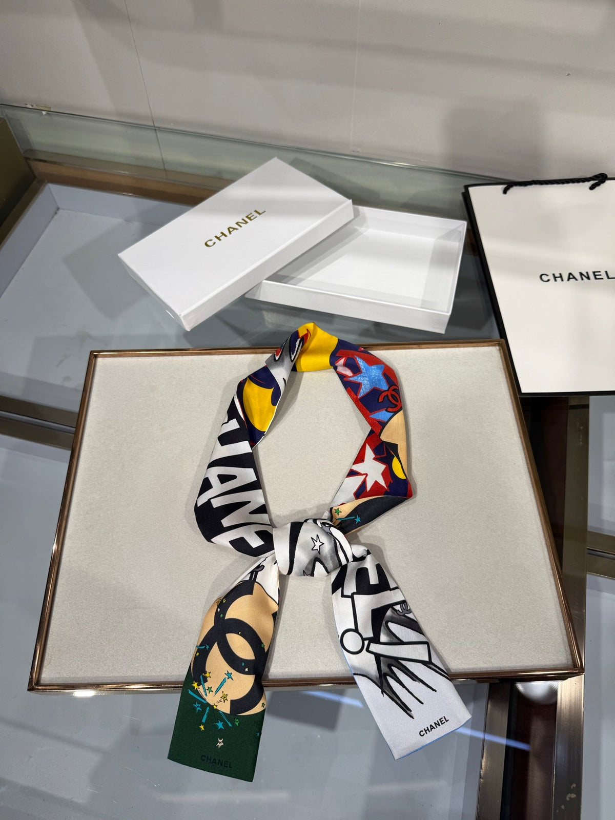 Chanel 2026 Bandeau Scarf 120cm Colorful Silk 215593