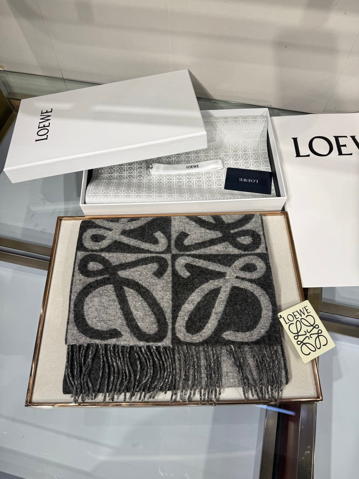 Loewe 2026 Anagram Jacquard Scarf 180cm Wool And Cashmere 217384