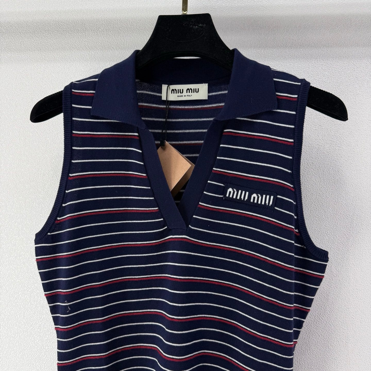 Miumiu 2026 Striped Collared Vest Tencel 395603