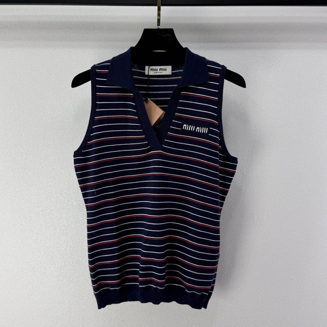 Miumiu 2026 Striped Collared Vest Tencel 395603
