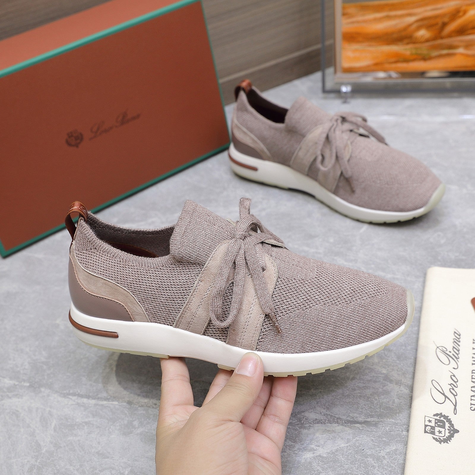 LP lady Flexy Walk  Sneaker Pink Wool And Calfskin 310454