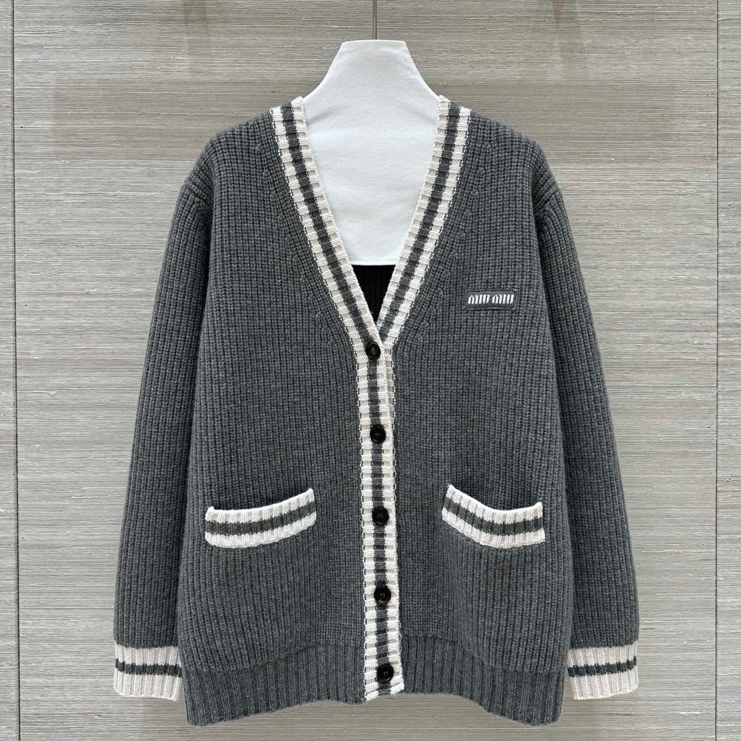 Miumiu V-neck knitted Cardigan Gray Cashmere