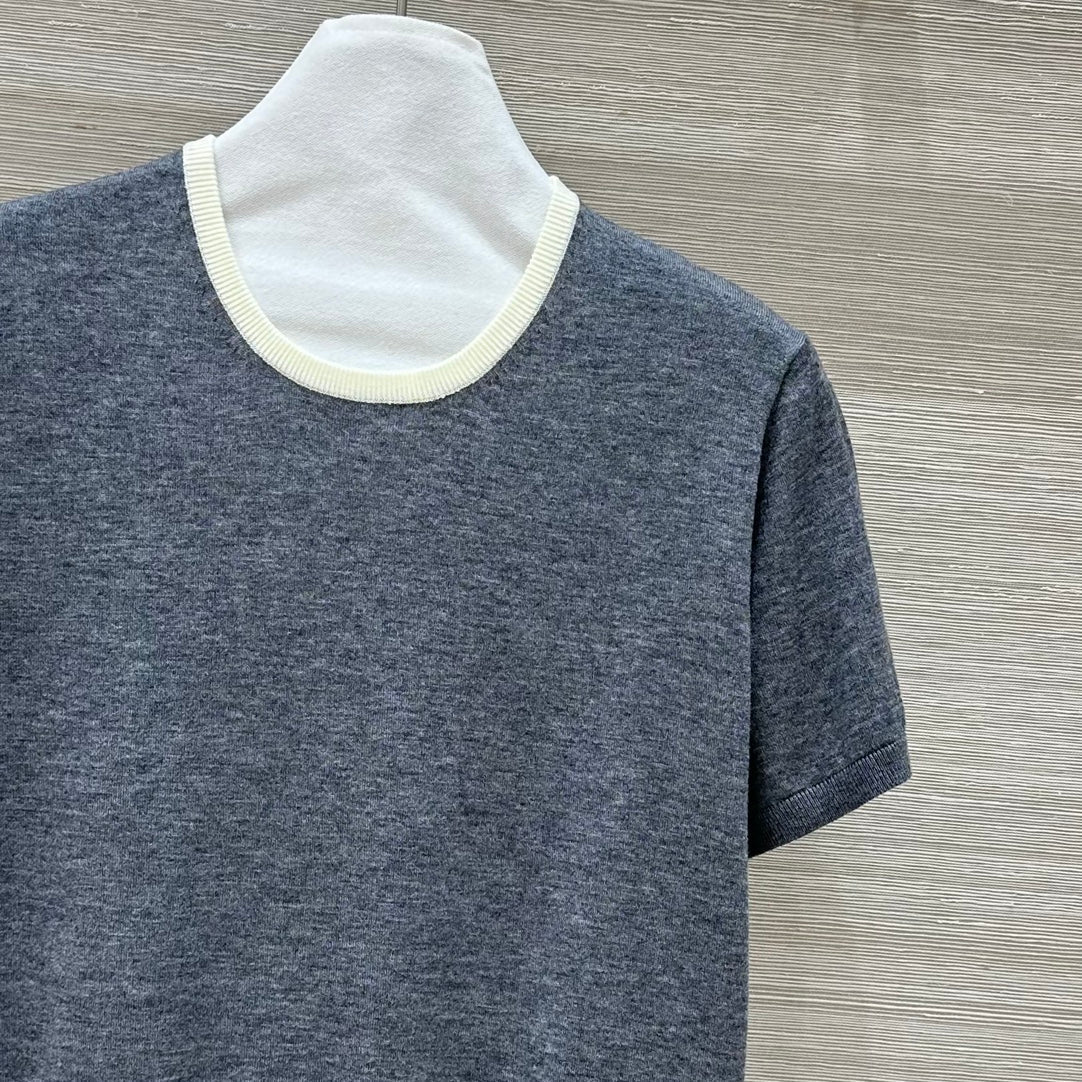 Miu Miu 25 Short-sleeve Top Gray Wool