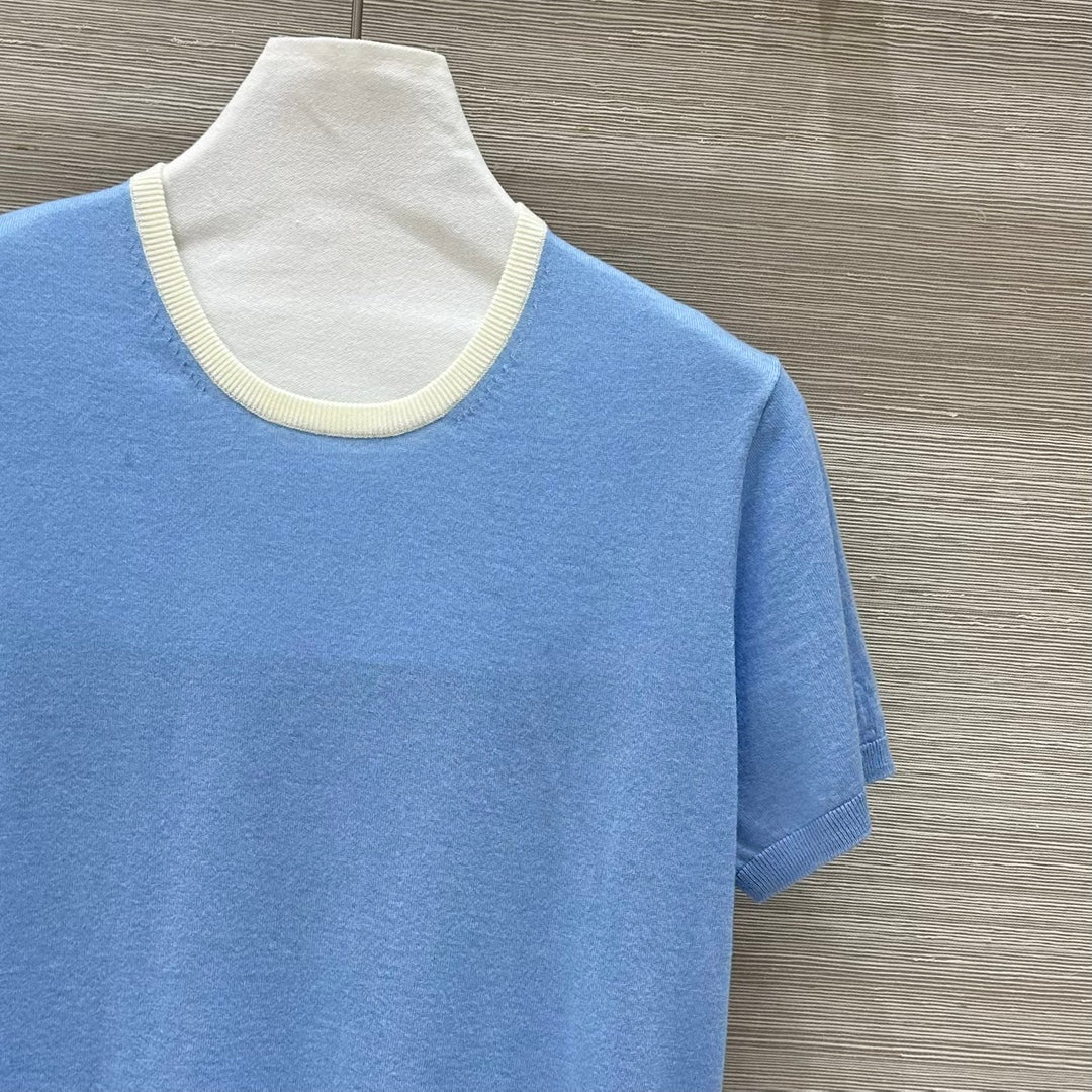 Miu Miu 25 Short-sleeve Top Blue Wool
