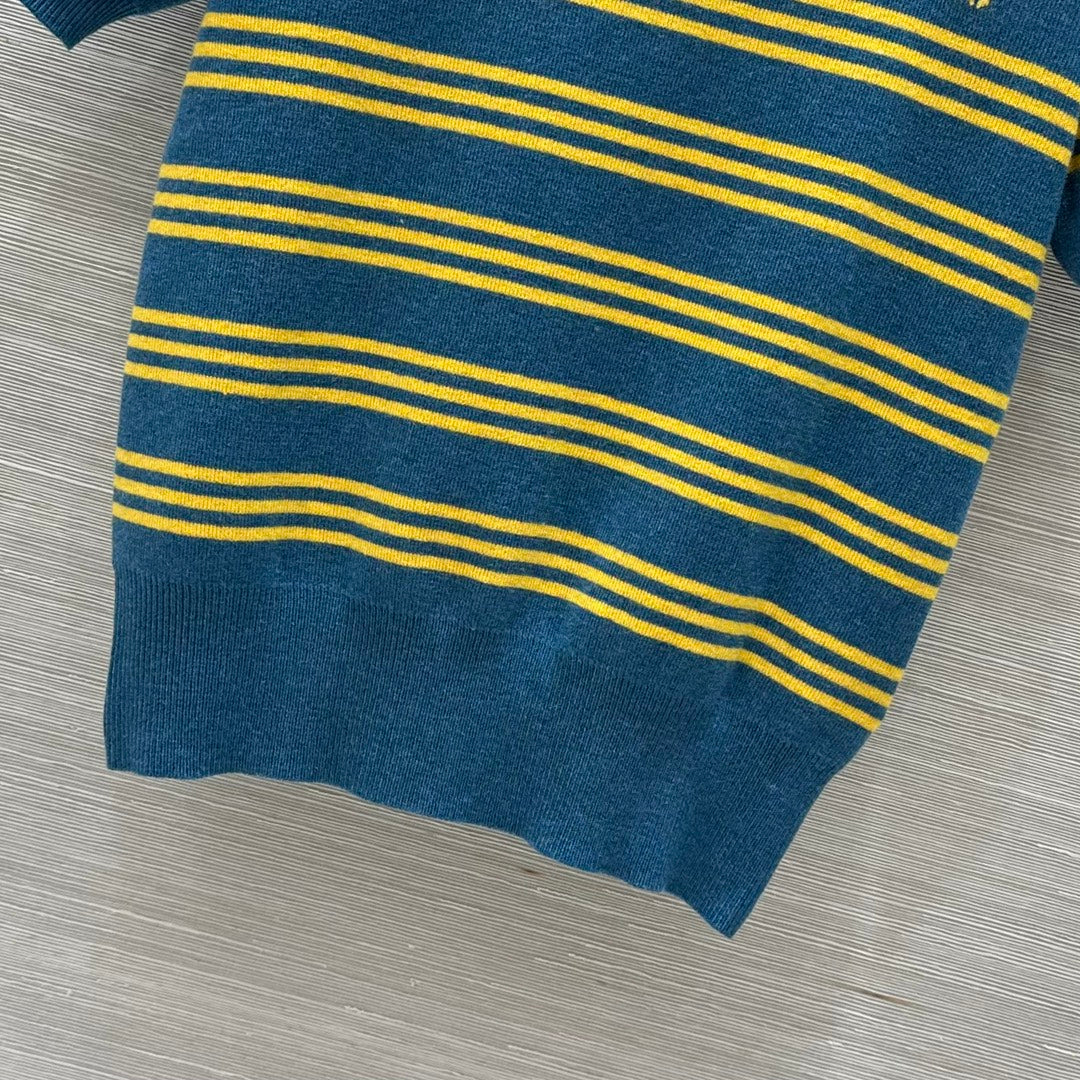 Miu Miu 25 Striped Polo Top Blue Yellow Wool