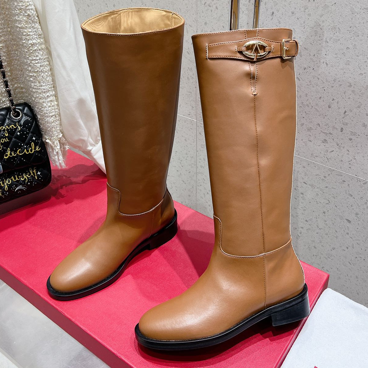 Valentino 2025 Garavani VLogo Boot Brown Calfskin 554161