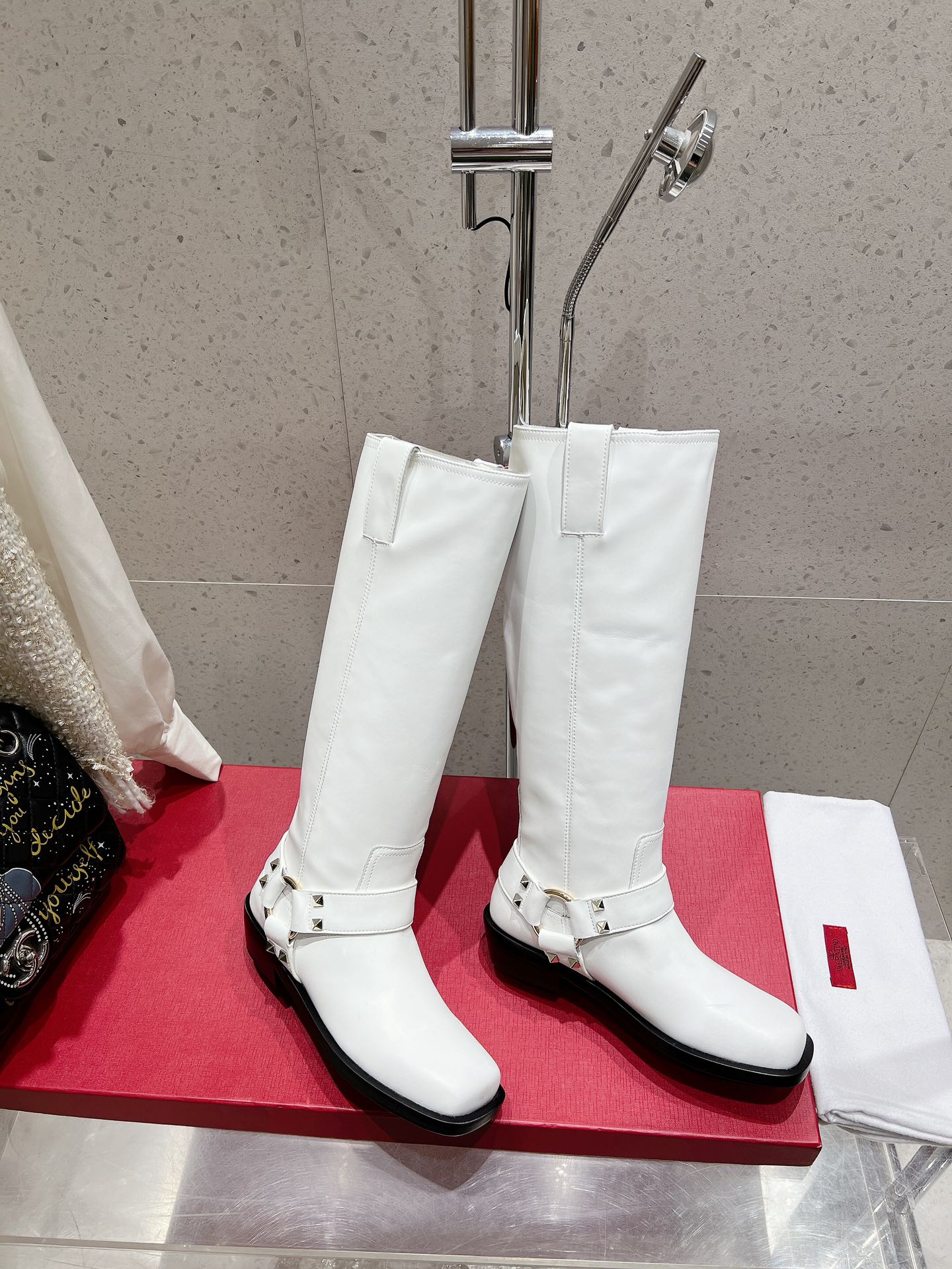 Valentino 2025 Biker High Boot White Calfskin 554163