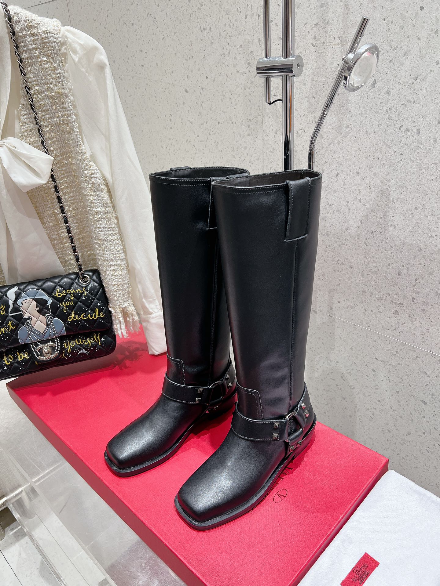 Valentino 2025 Biker High Boot Black Calfskin 554165