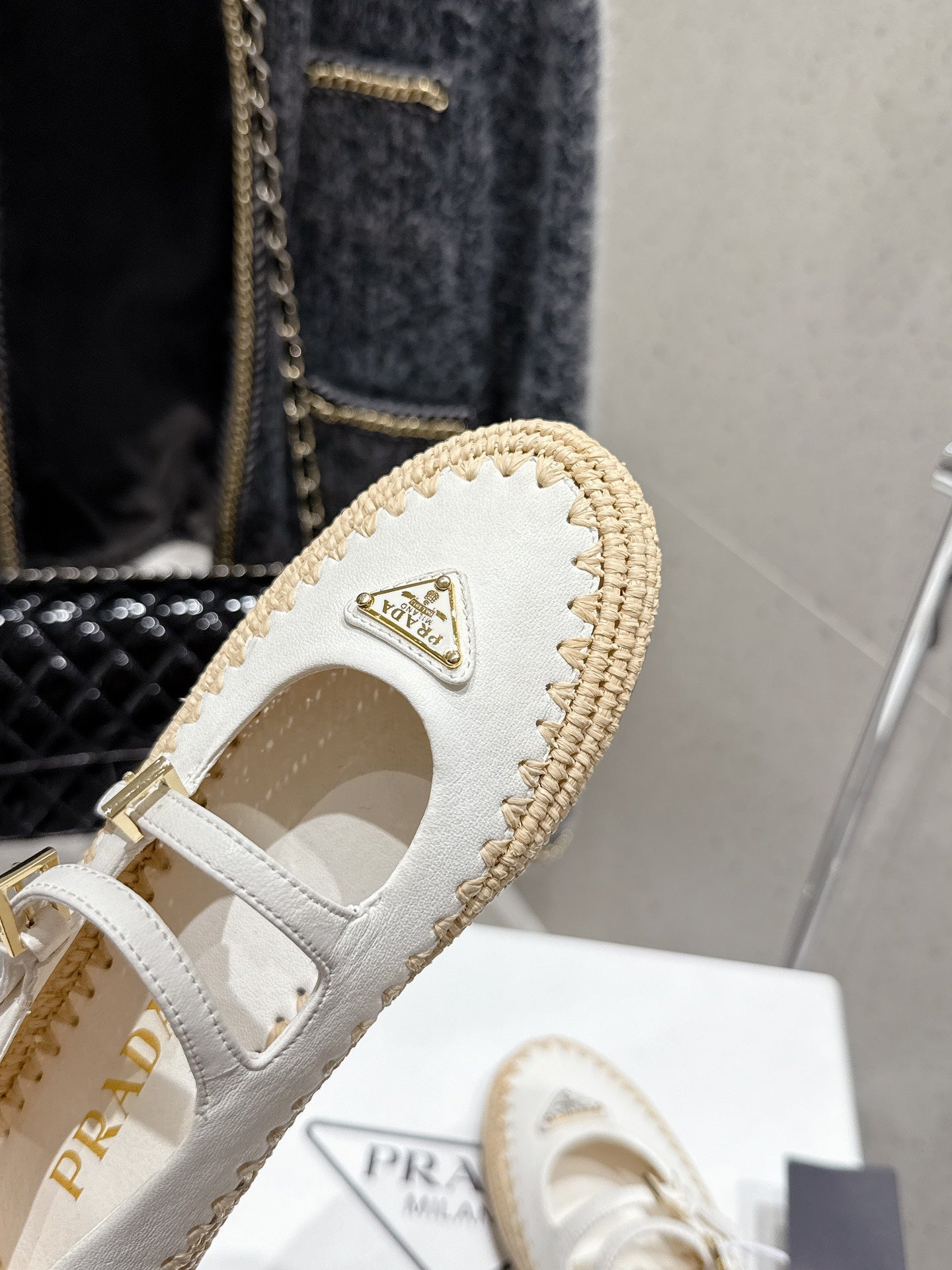 Pra 2025 Ballet Flat White Beige Cowhide Woven 554288