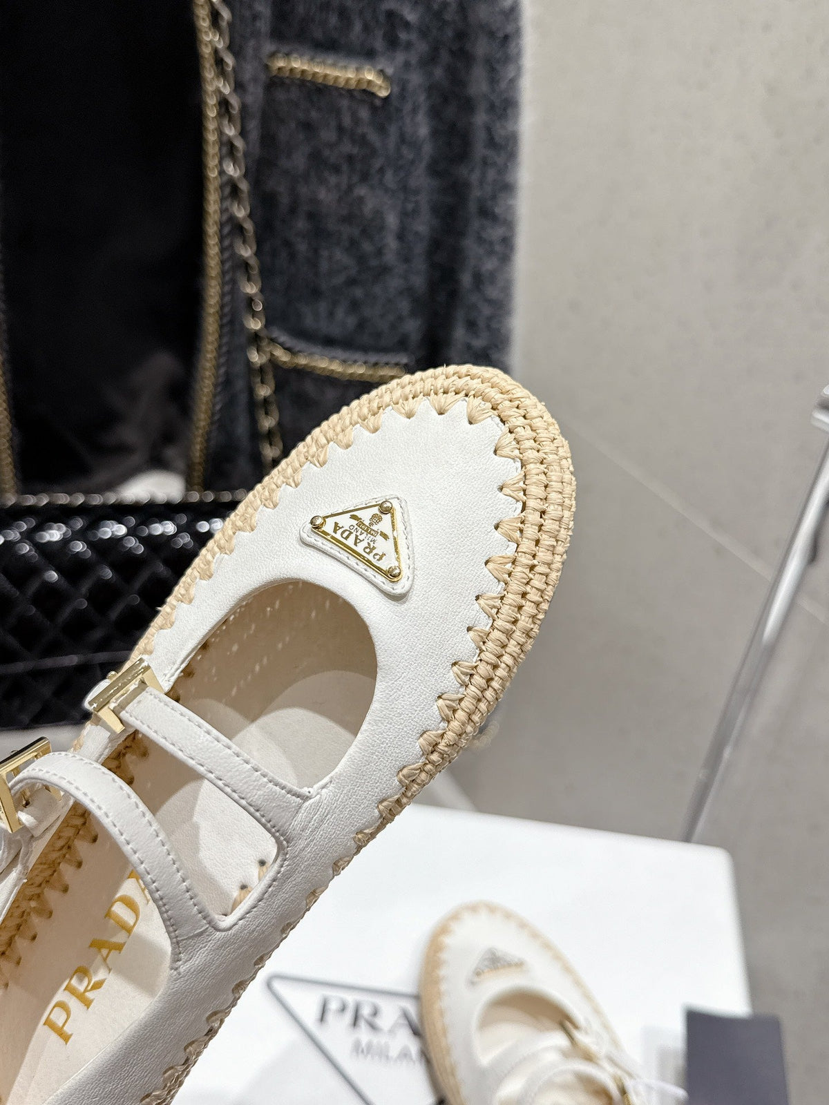 Pra 2025 Ballet Flat White Beige Cowhide Woven 554288