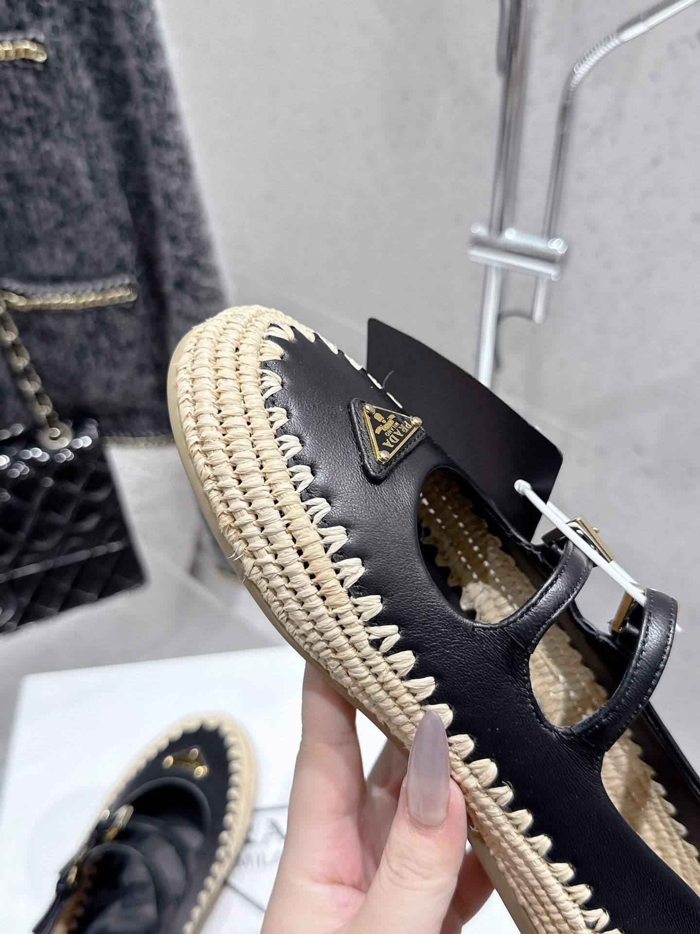 Pra 2025 Ballet Flat Black Beige Cowhide Woven 554289