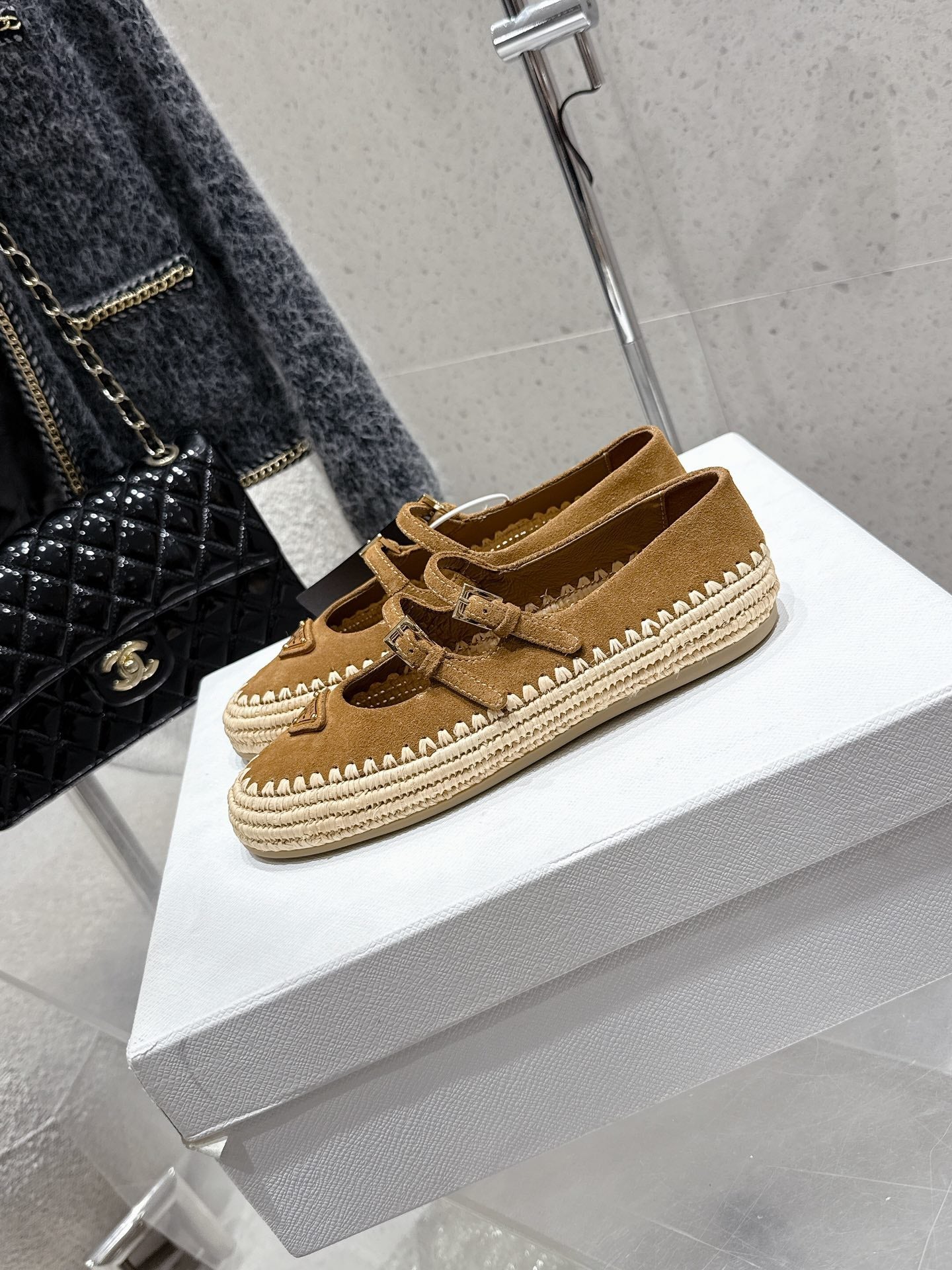 Pra 2025 Ballet Flat Brown Beige Suede Woven 554290