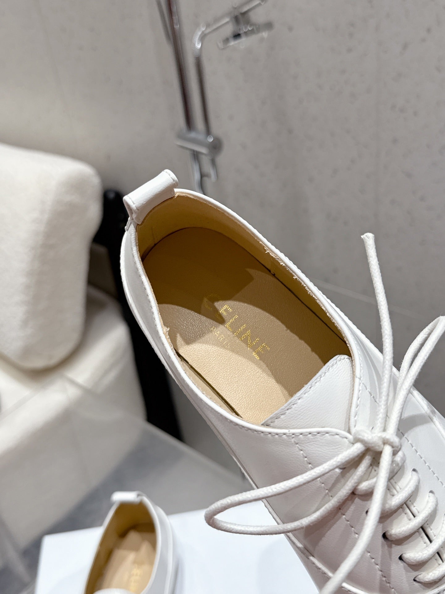 Celine 25 Lise Perforated Triomphe Richelieu Shoe White Lambskin 554196