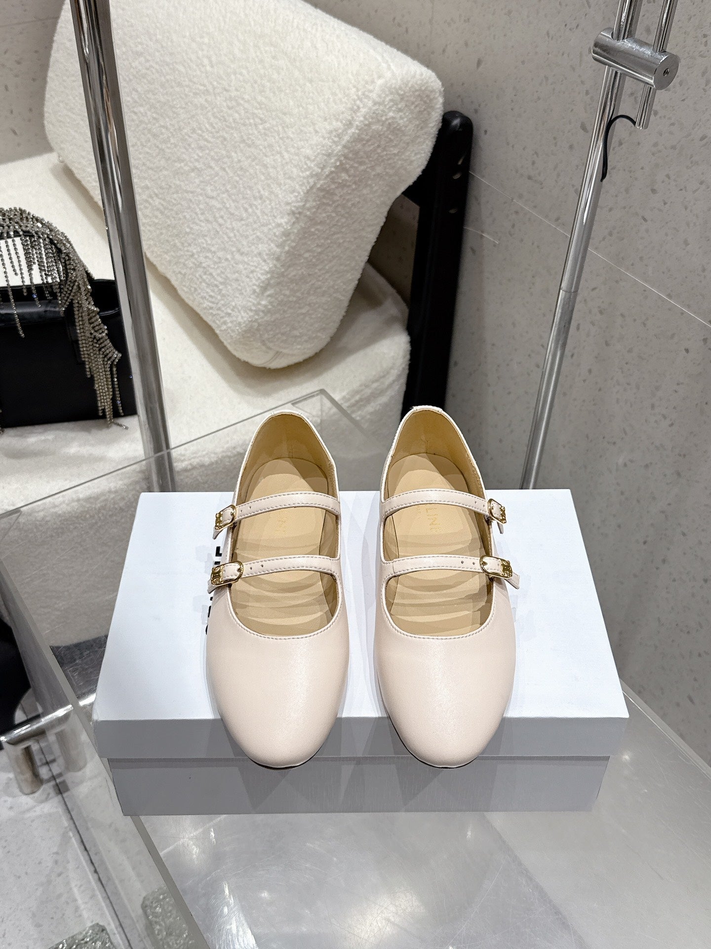 Celine 25 Ballet Flat Beige Cowhide 554202