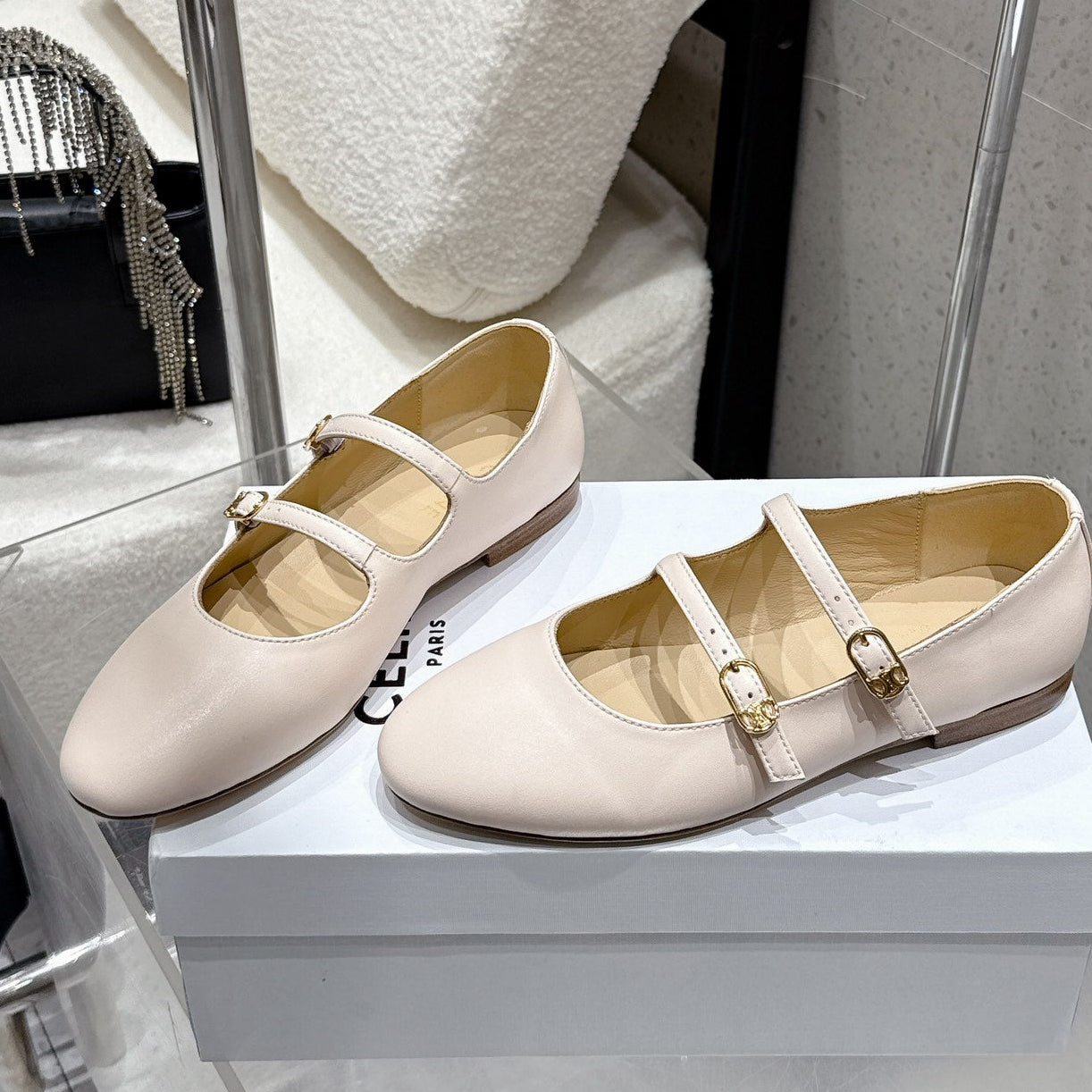 Celine 25 Ballet Flat Beige Cowhide 554202