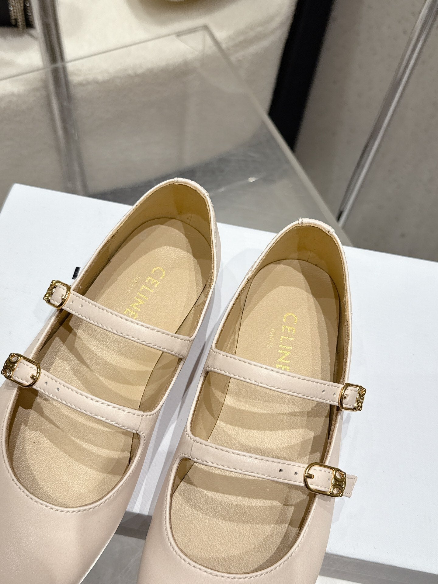 Celine 25 Ballet Flat Beige Cowhide 554202