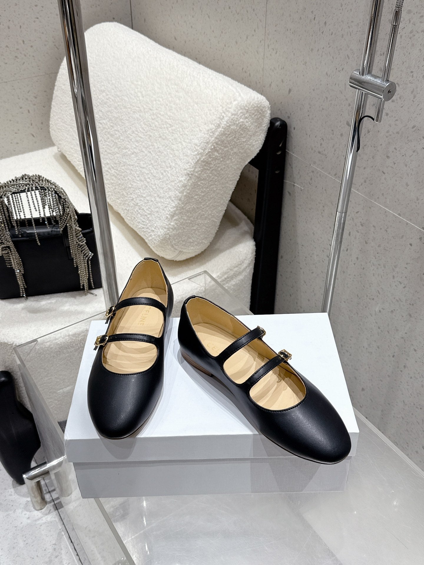 Celine 25 Ballet Flat Black Cowhide 554203